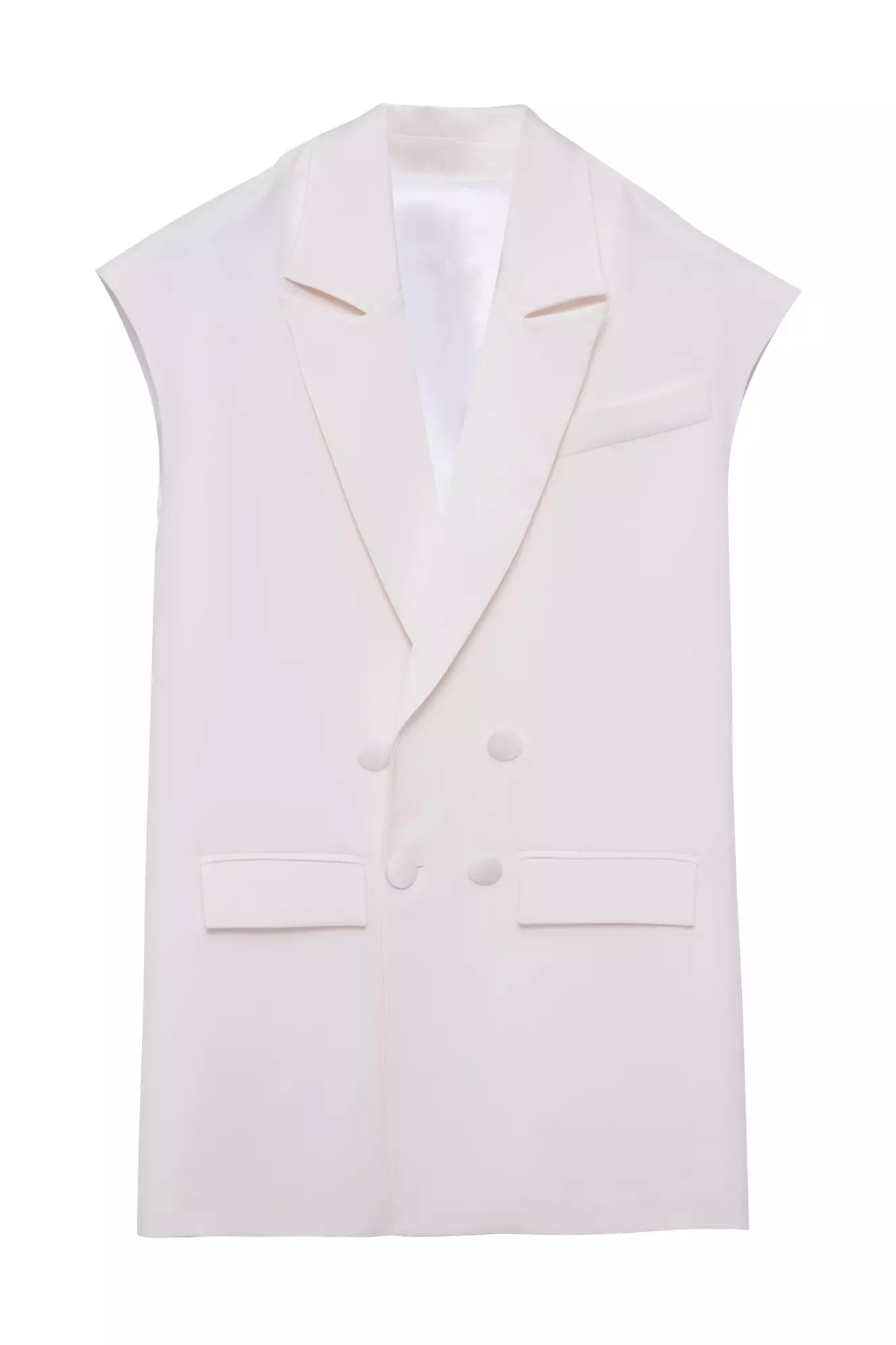 White Krep Saten Sleeveless Long Jacket