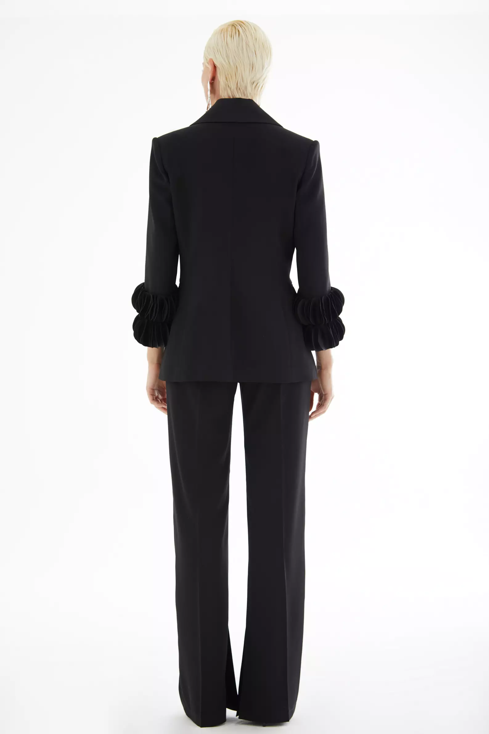 Black Krep Saten Long Sleeve Long Jacket