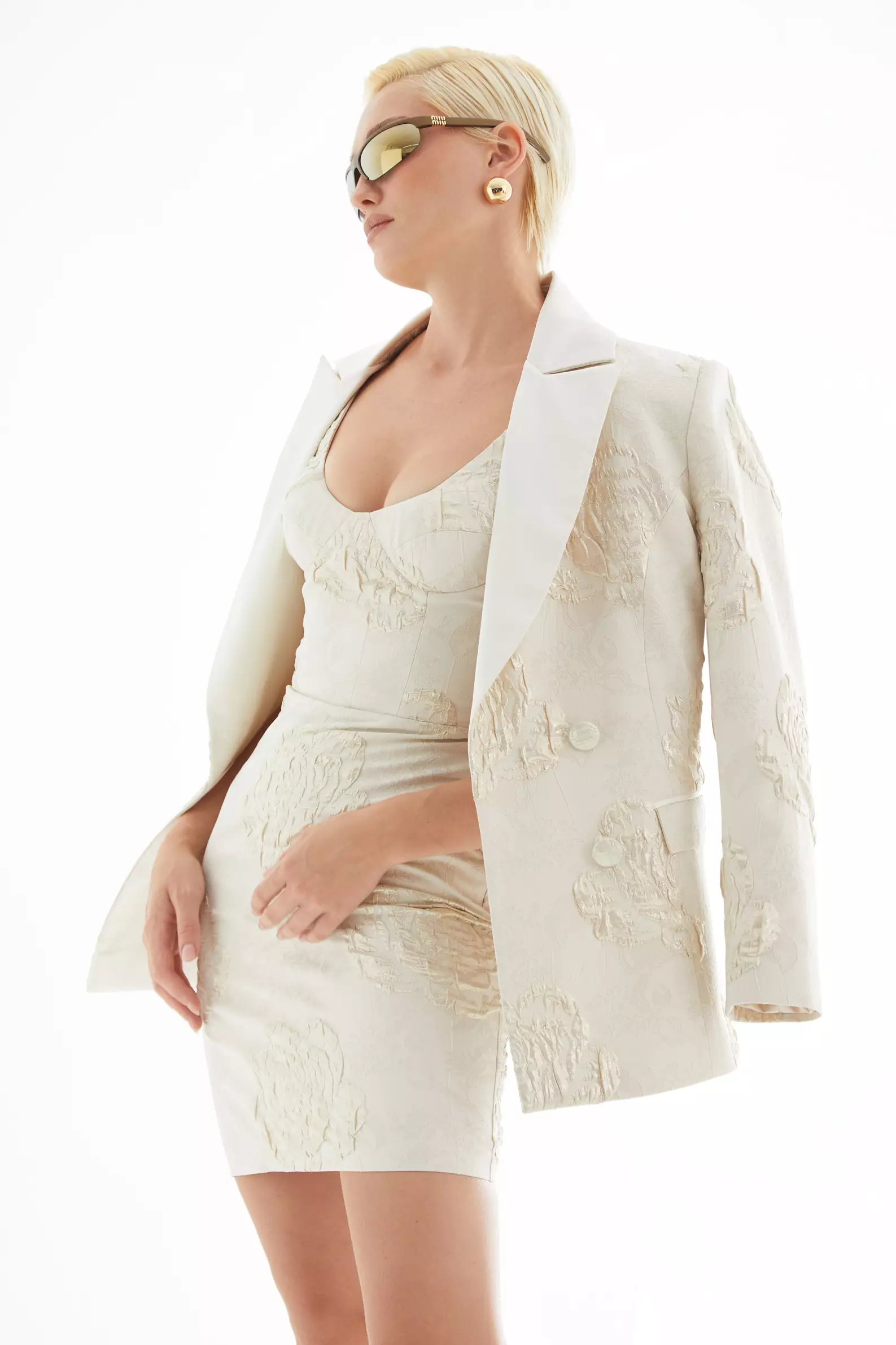White Jakar Long Sleeve Long Jacket
