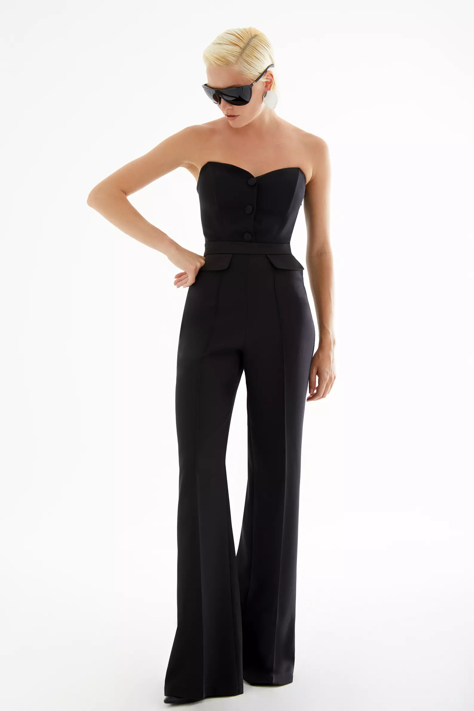 Black Crepe Strapless Long Dress