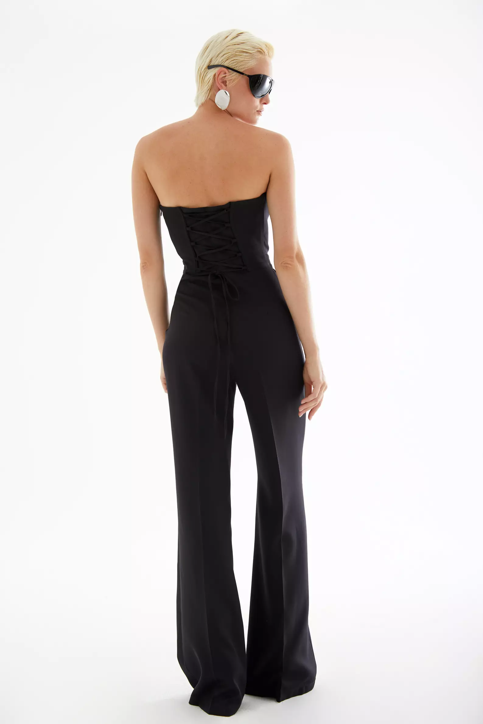 Black Crepe Strapless Long Dress