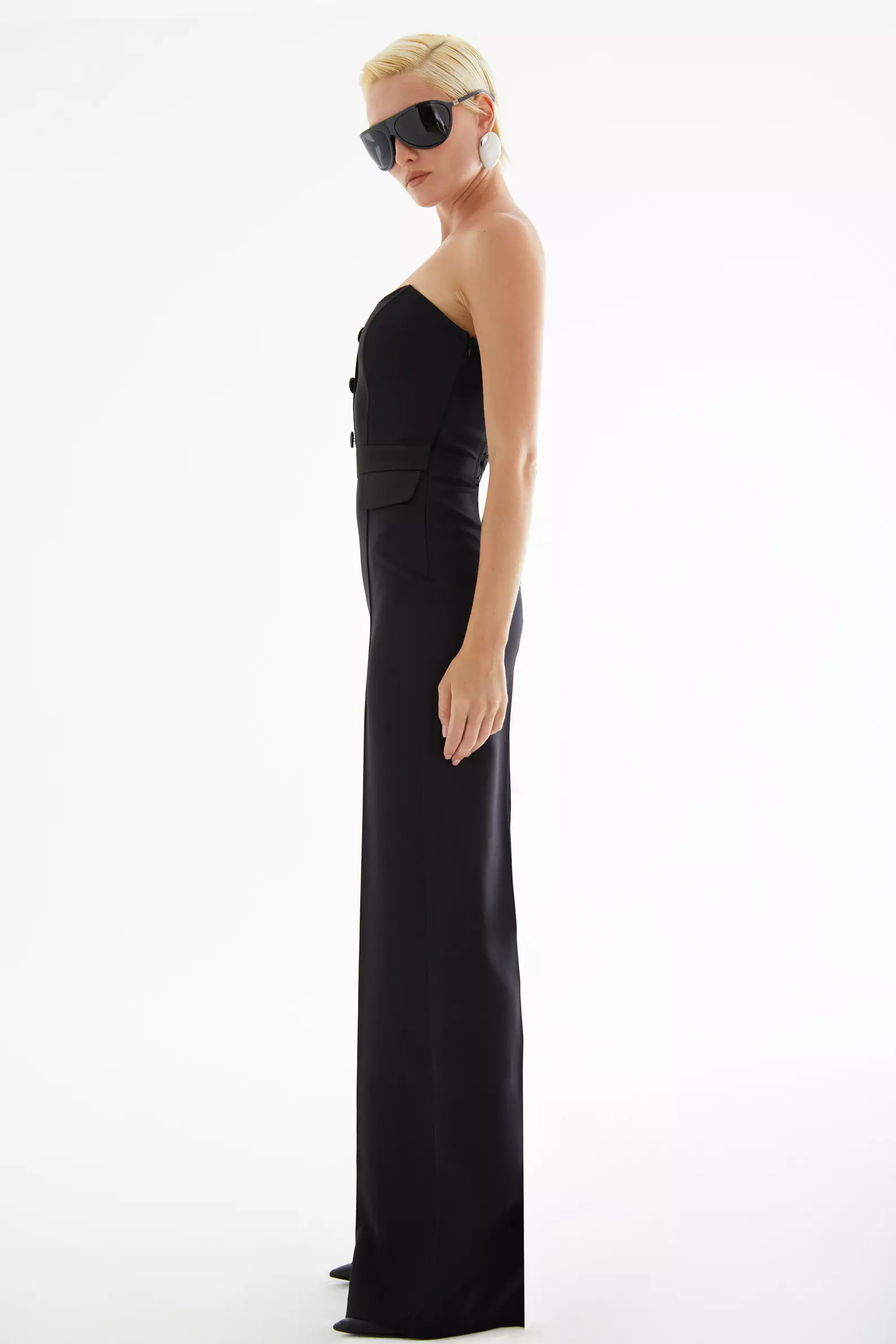 Black Crepe Strapless Long Dress