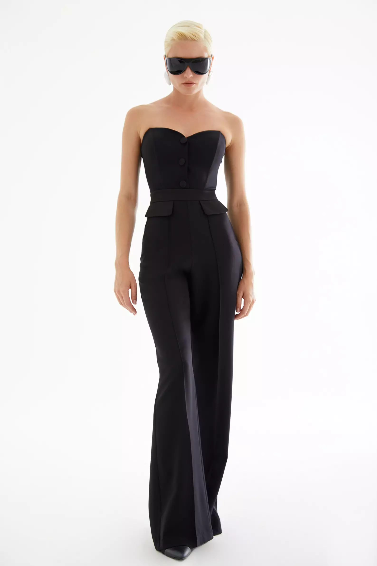 Black Crepe Strapless Long Dress