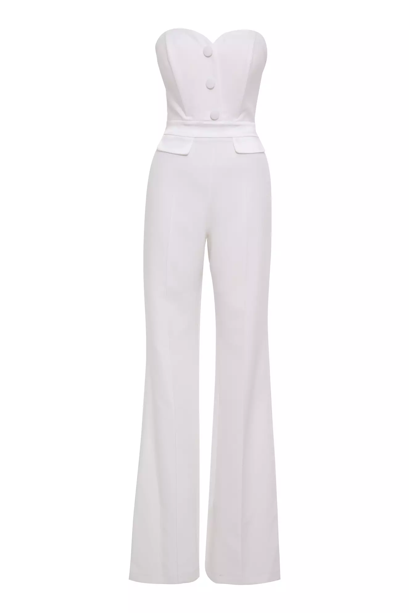 White Crepe Strapless Long Dress
