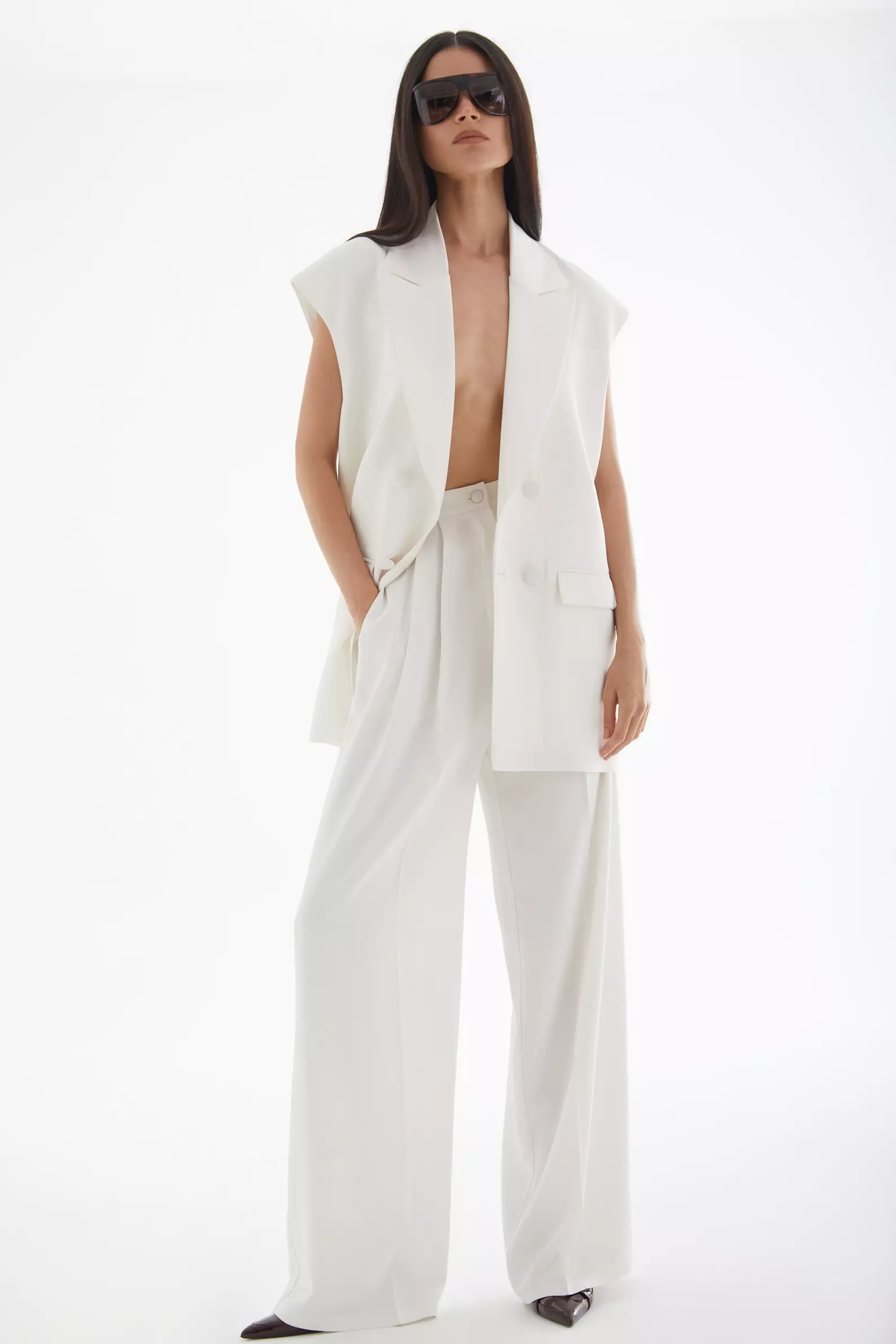 White krep saten long pants
