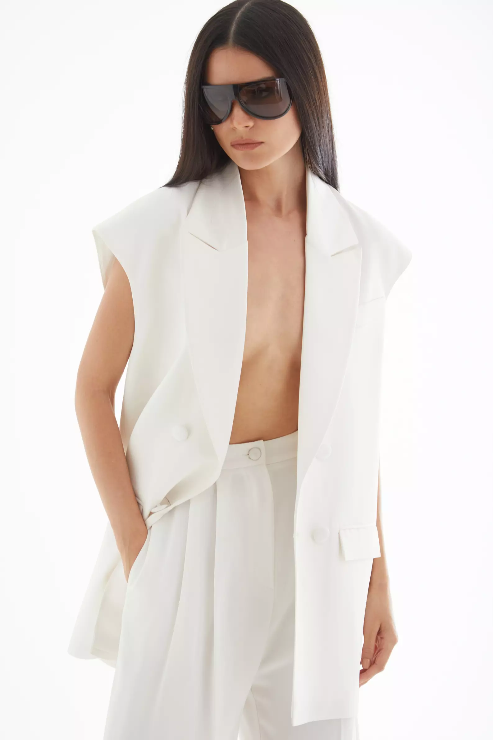 White krep saten long pants