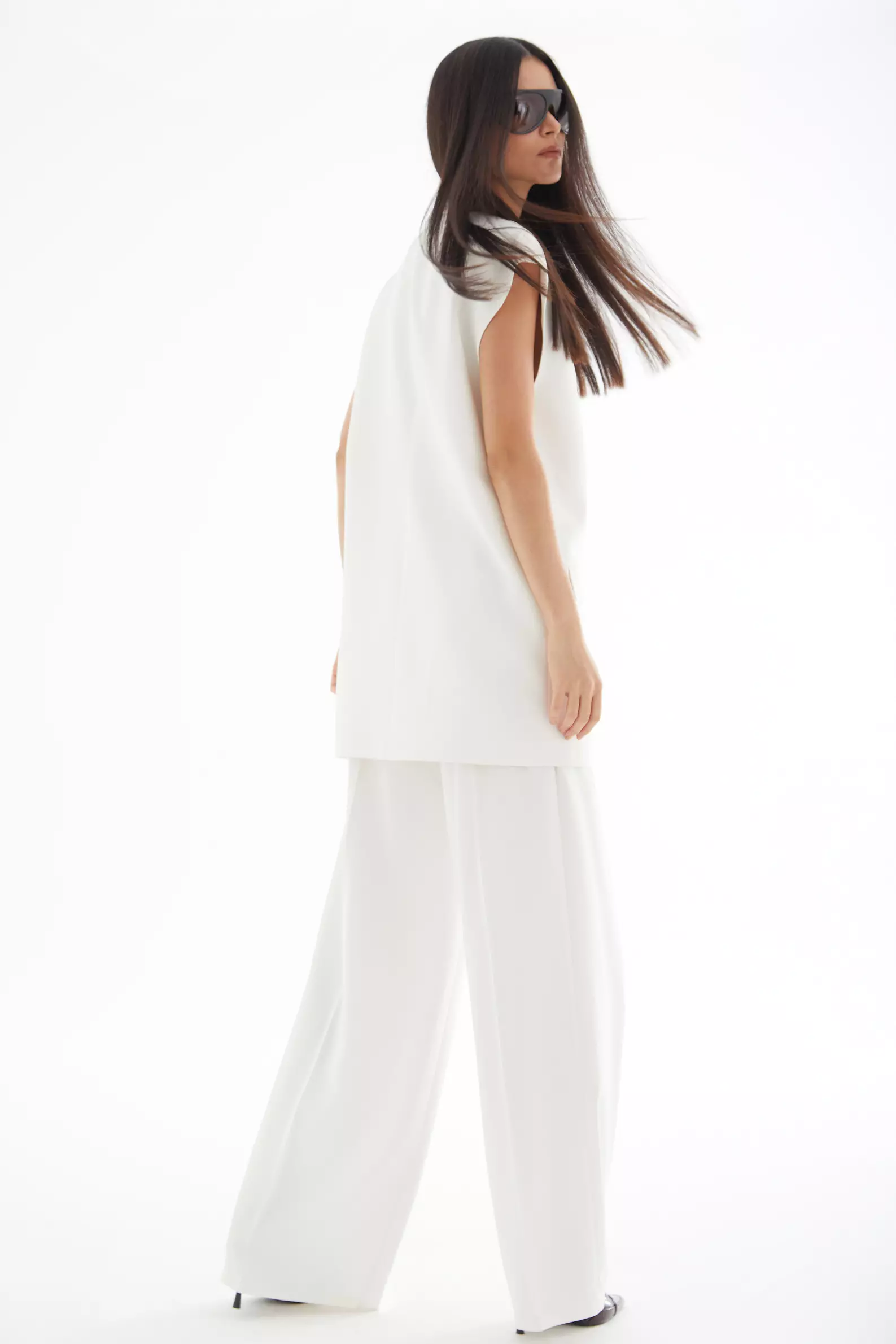 White krep saten long pants