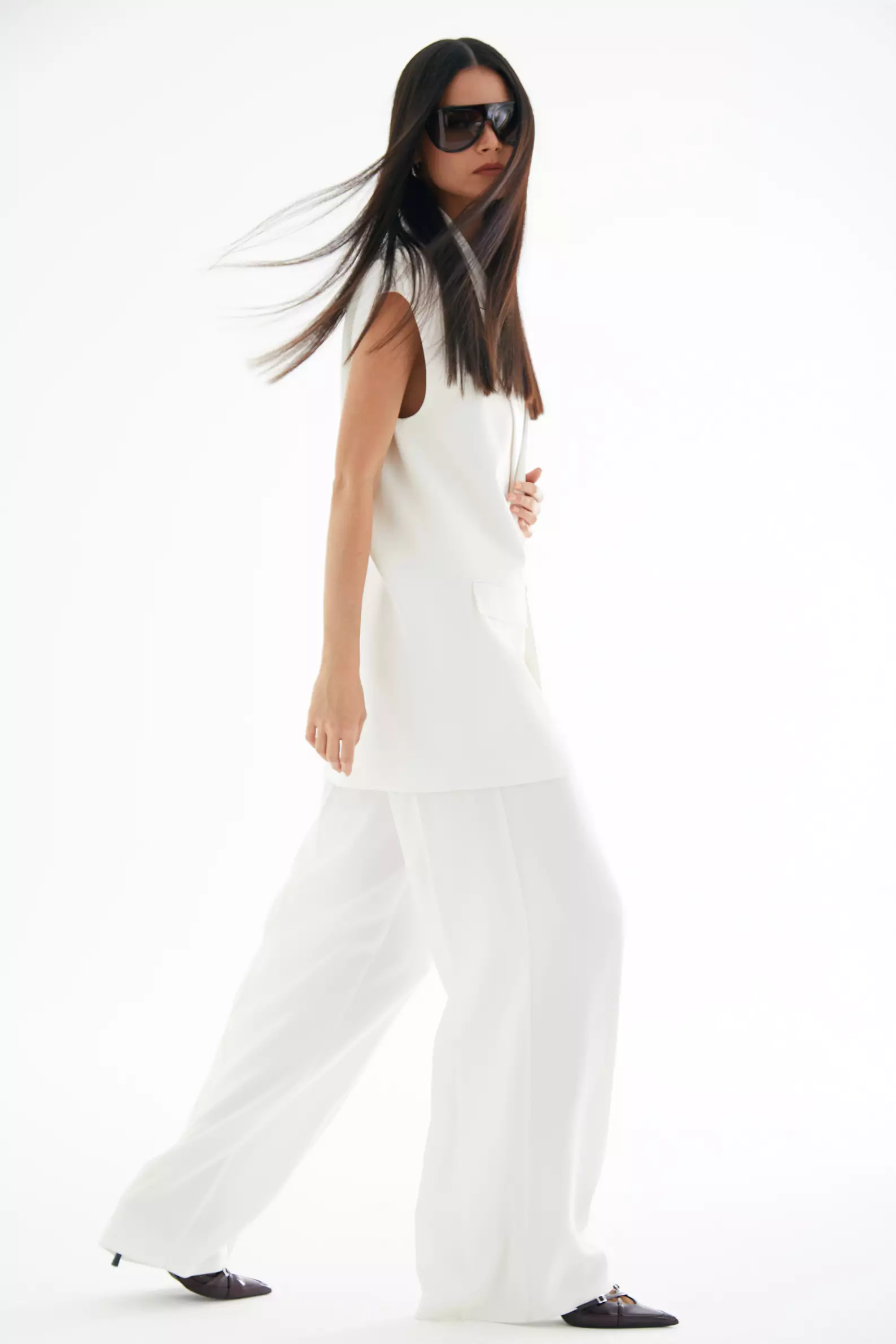 White krep saten long pants