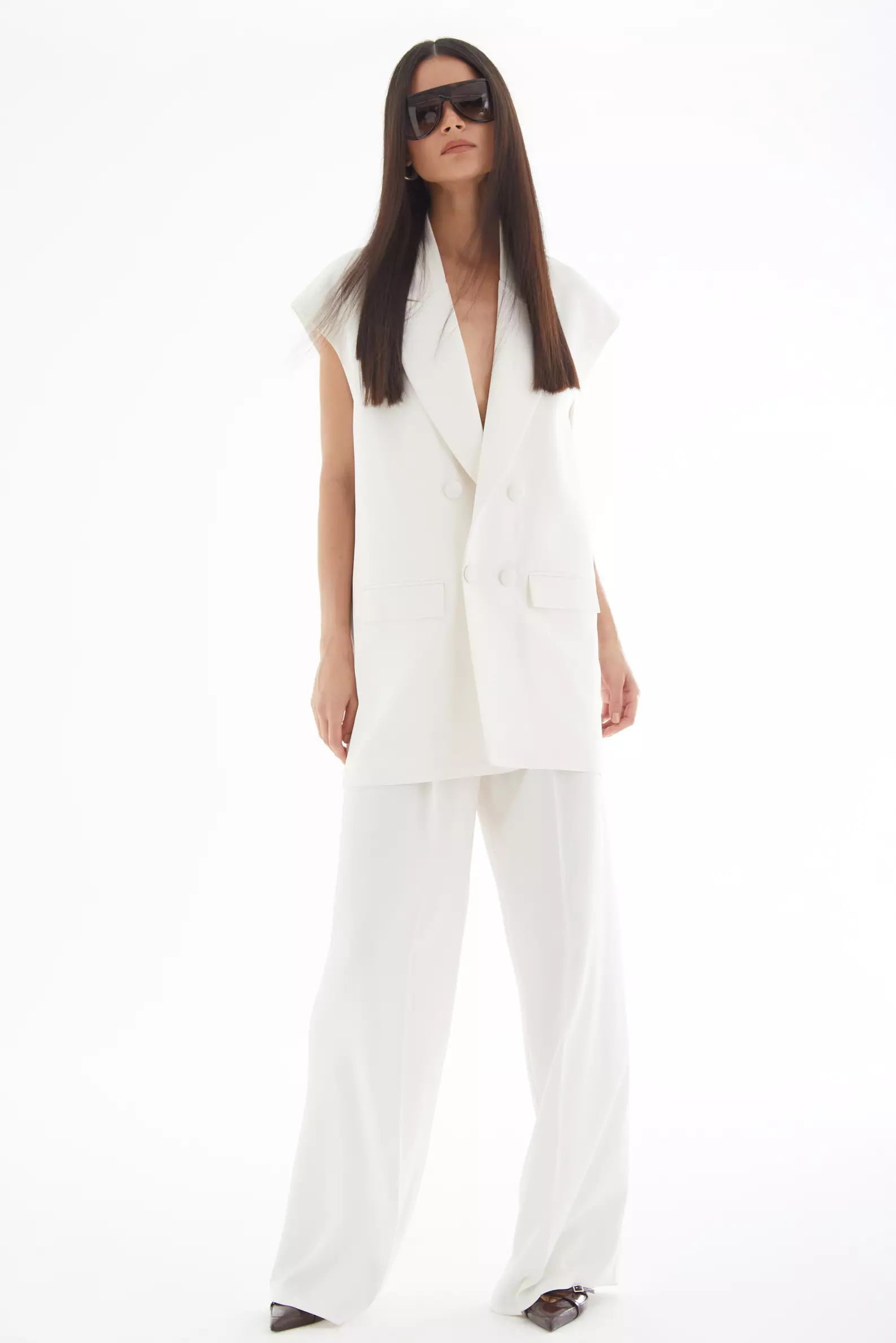 White krep saten long pants