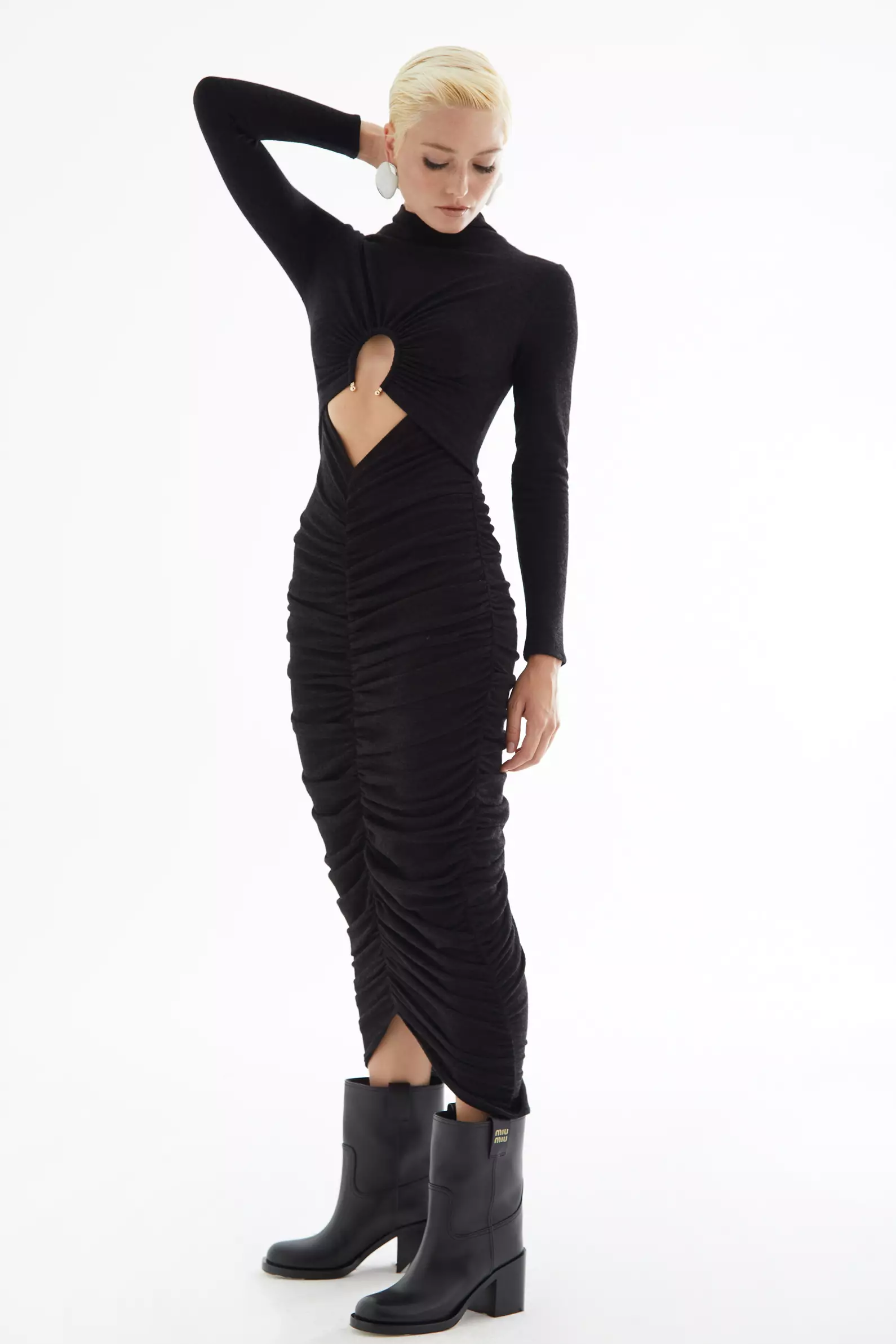 Black Triko Long Sleeve Maxi Dress
