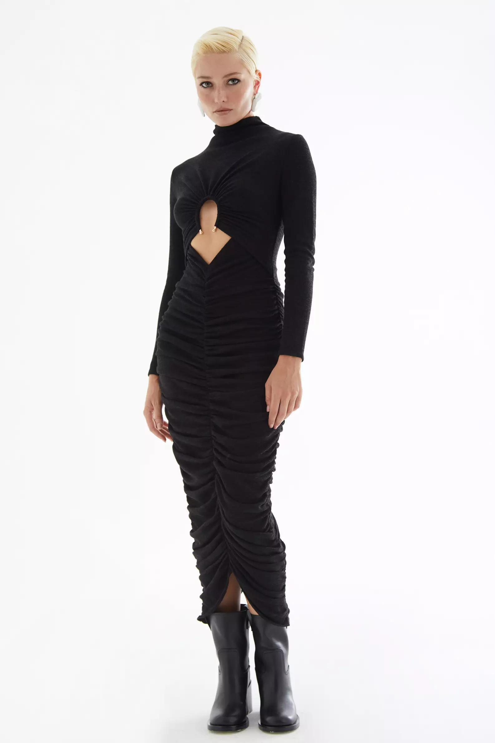 Black Triko Long Sleeve Maxi Dress