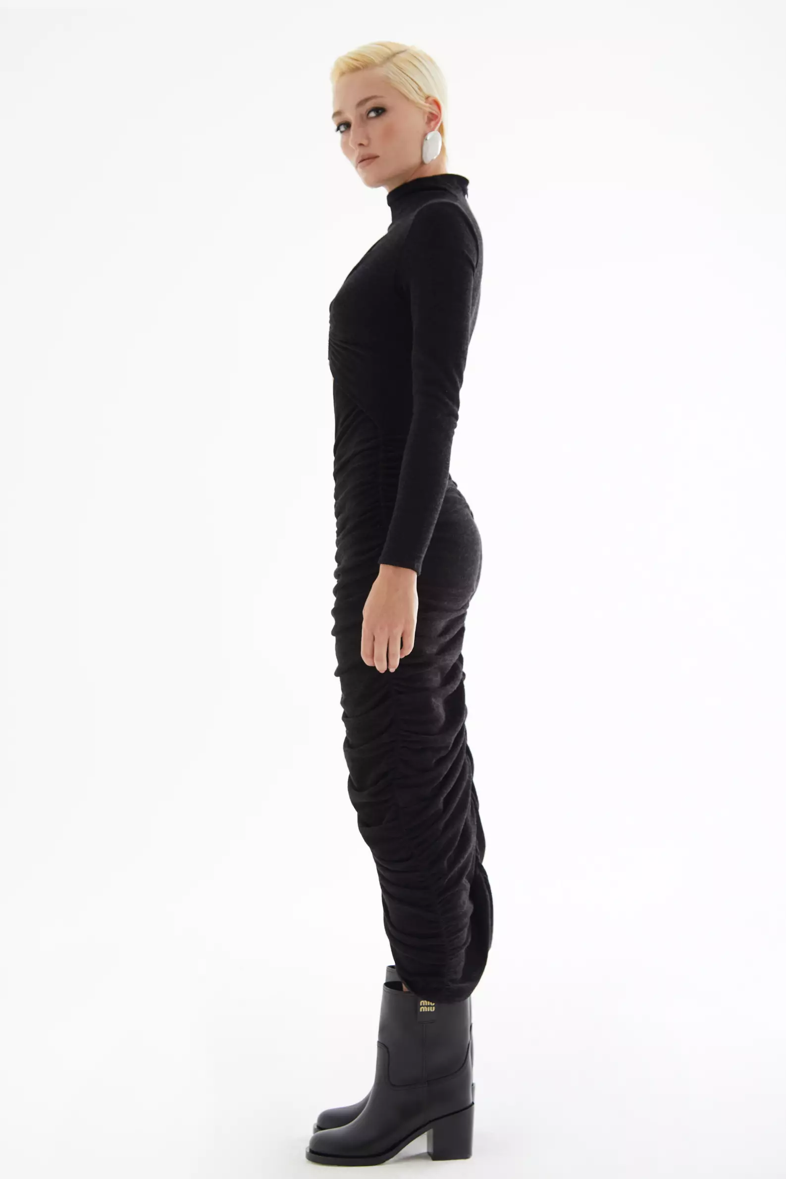 Black Triko Long Sleeve Maxi Dress