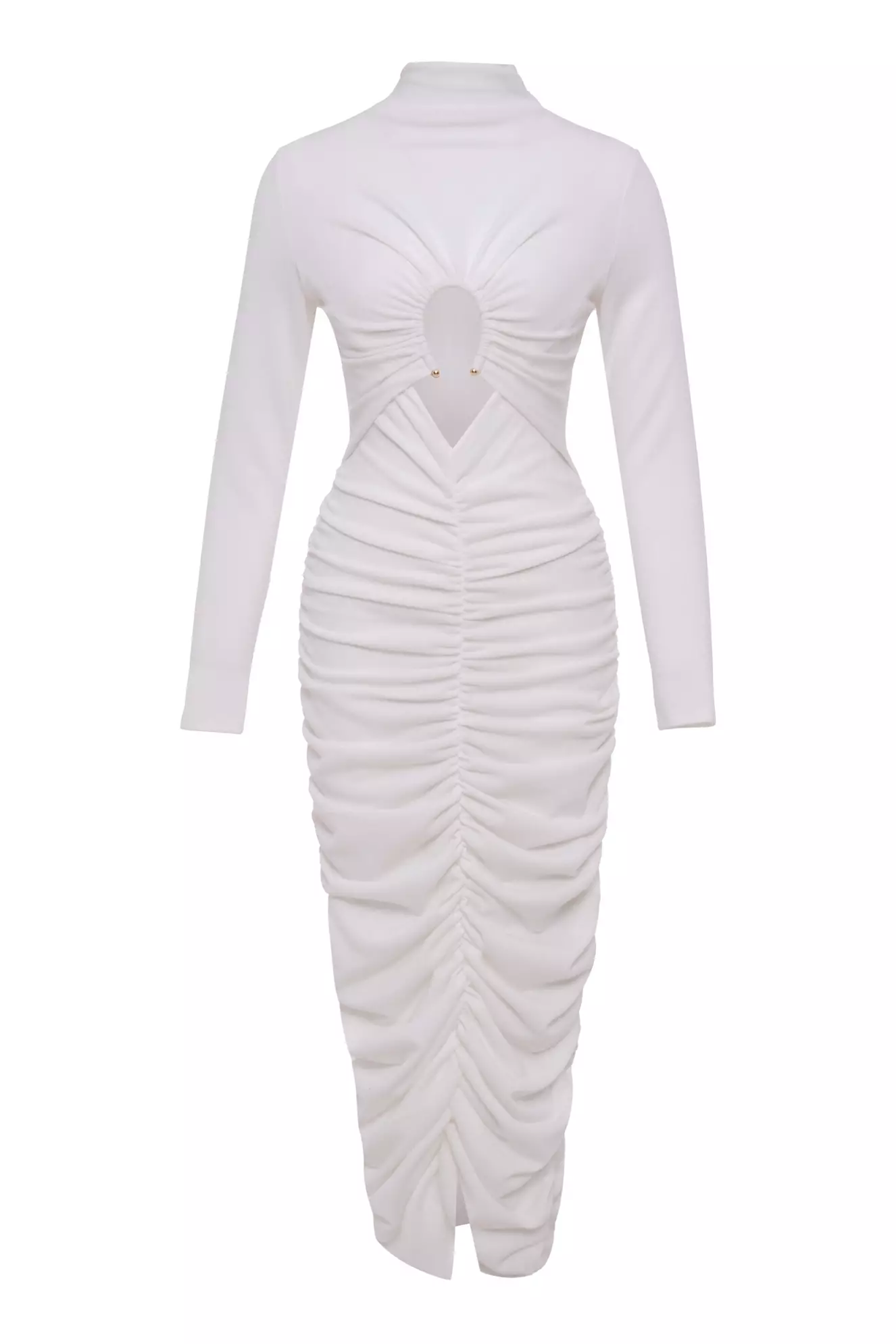 White Triko Long Sleeve Maxi Dress