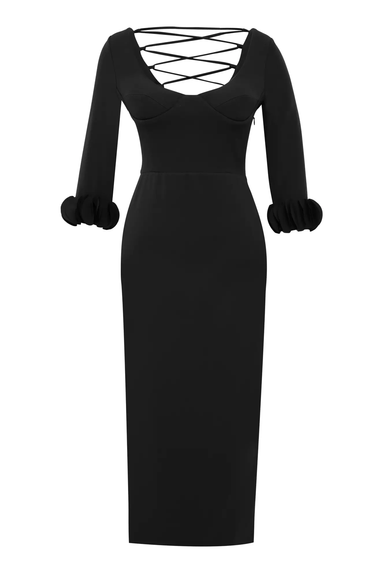 Black Crepe Long Sleeve Maxi Dress