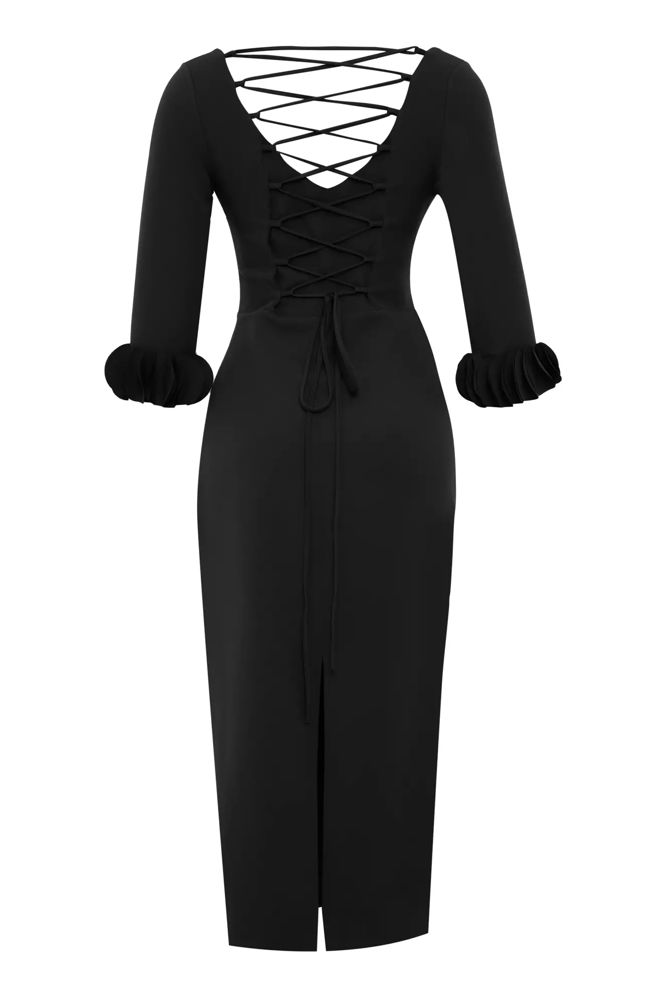 Black Crepe Long Sleeve Maxi Dress