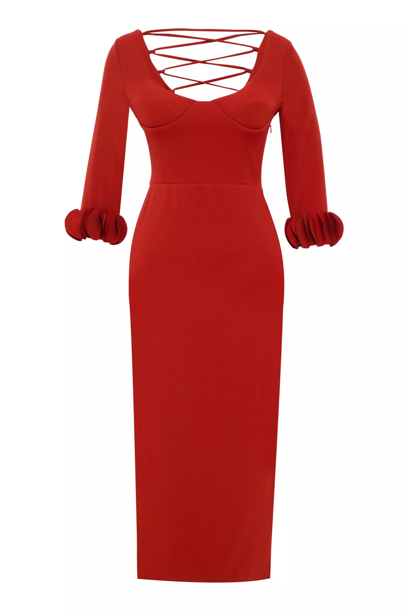 Red Crepe Long Sleeve Maxi Dress