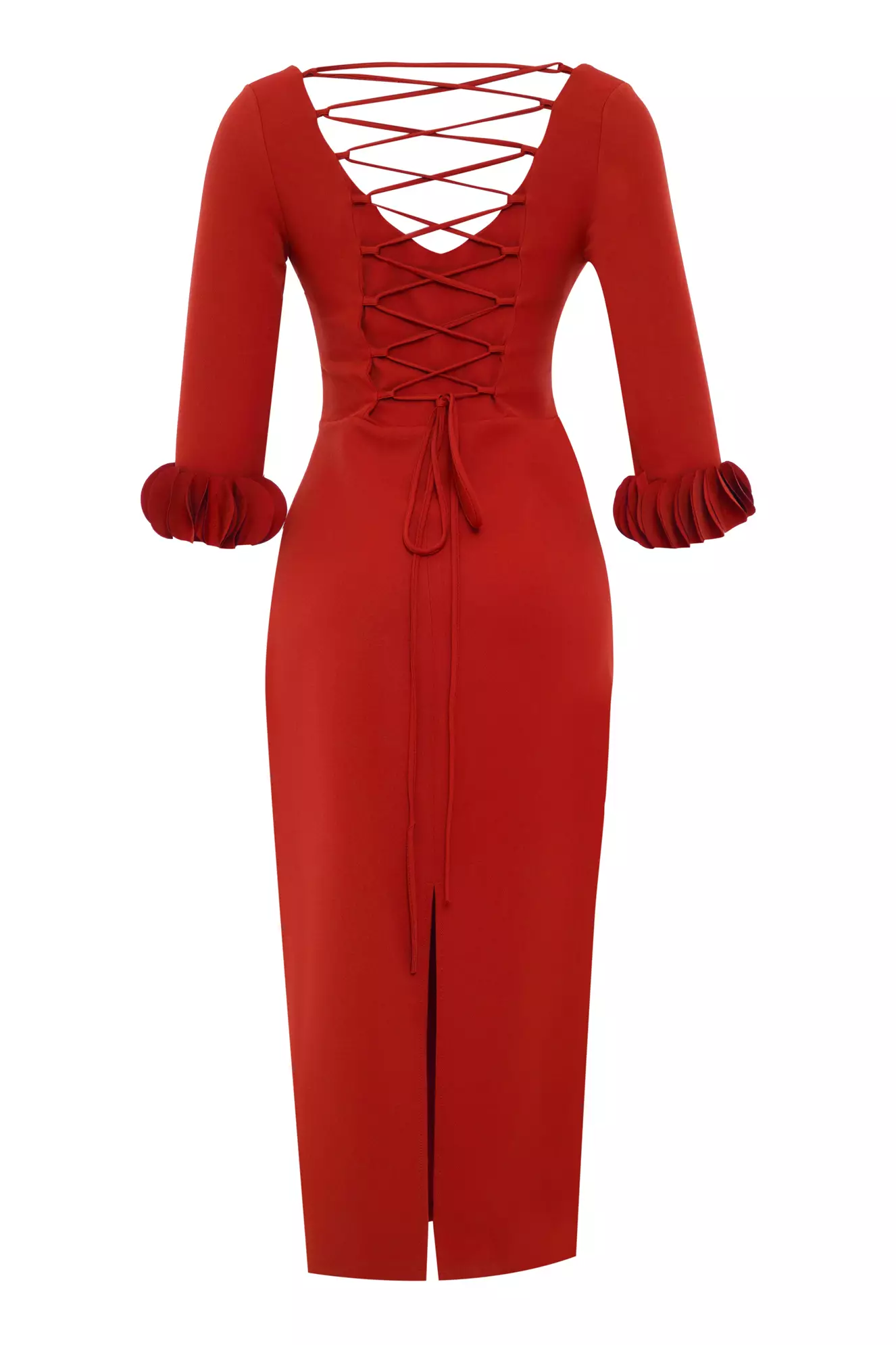 Red Crepe Long Sleeve Maxi Dress