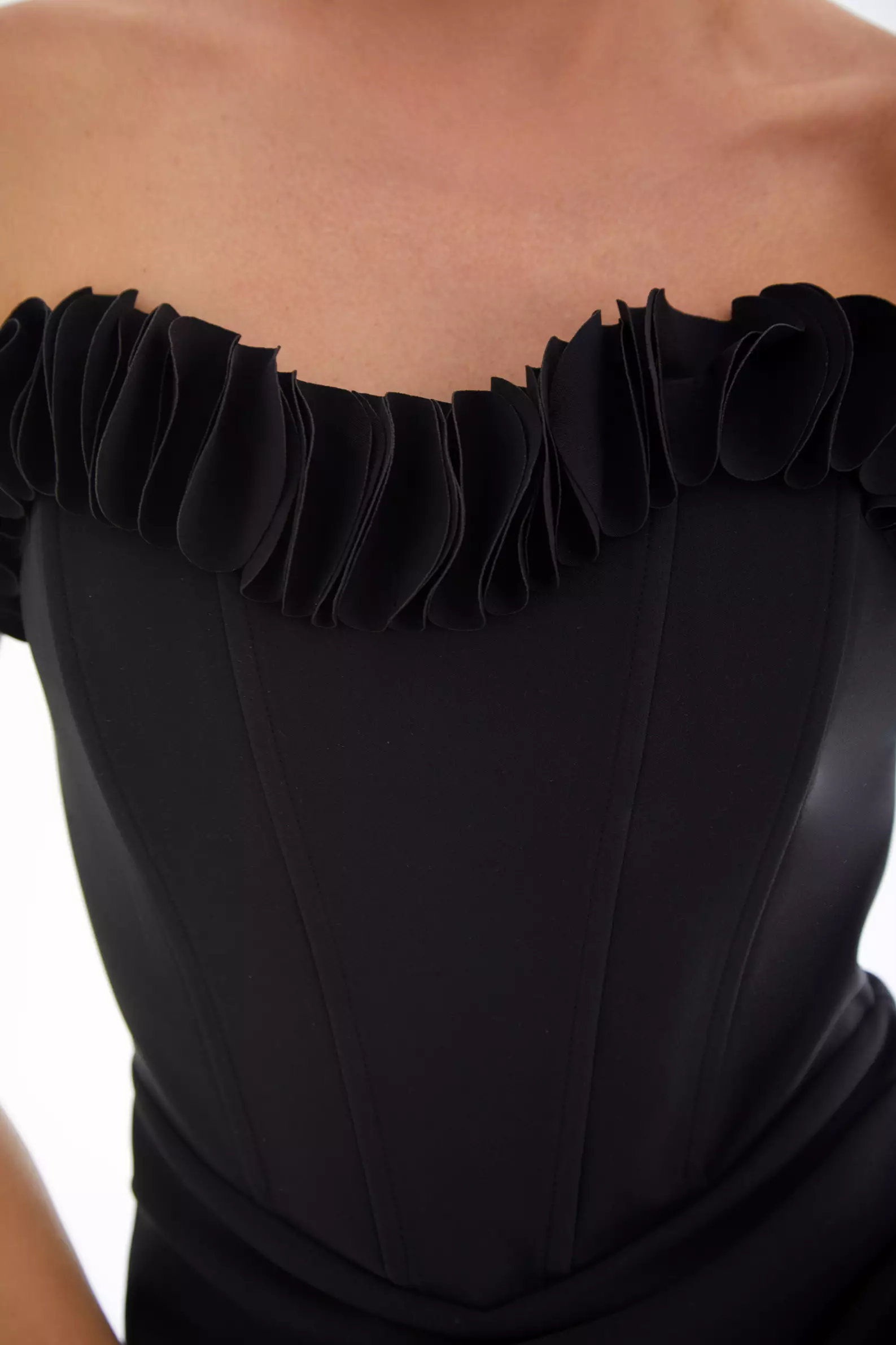 Black Crepe Strapless Midi Dress