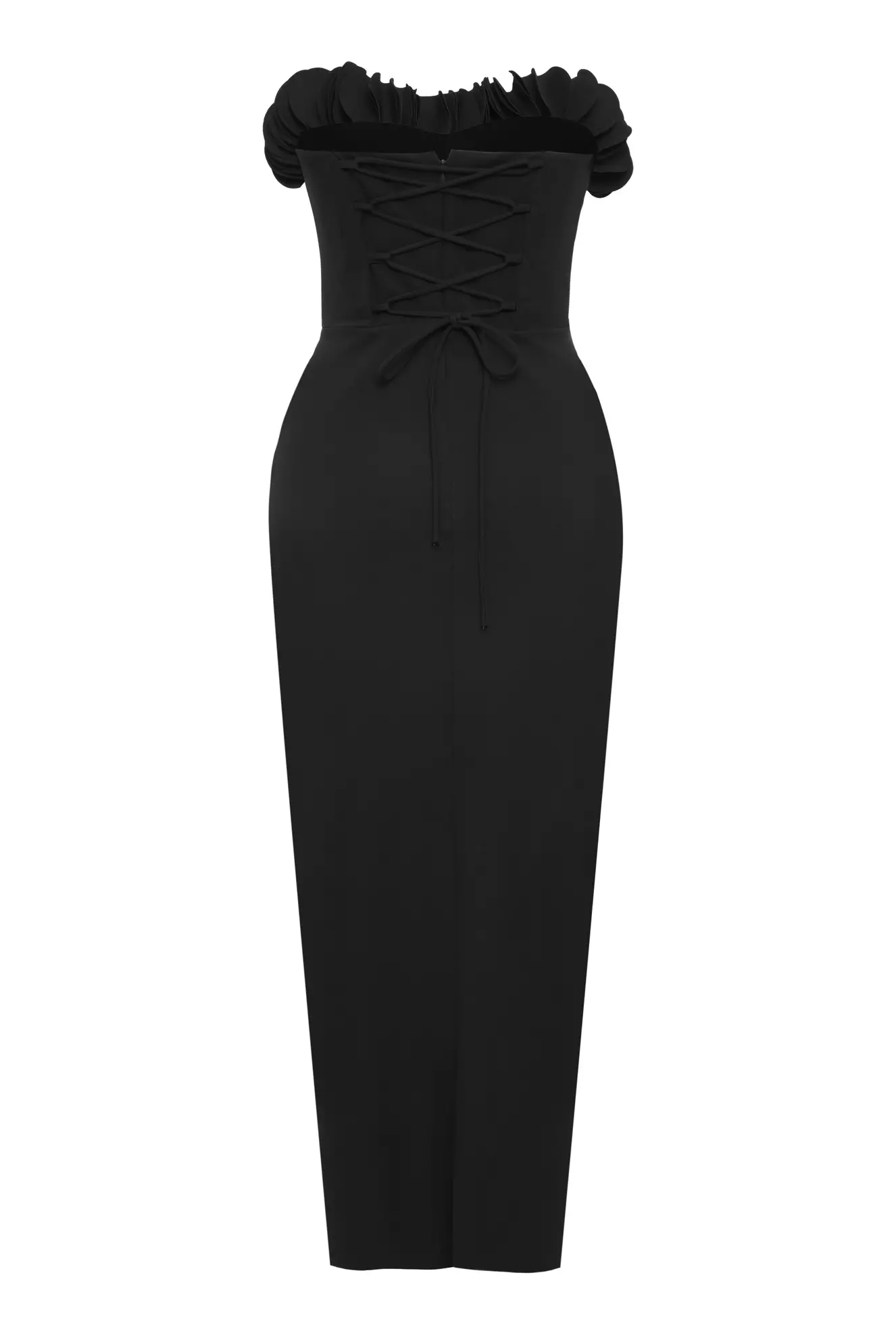 Black Crepe Strapless Midi Dress