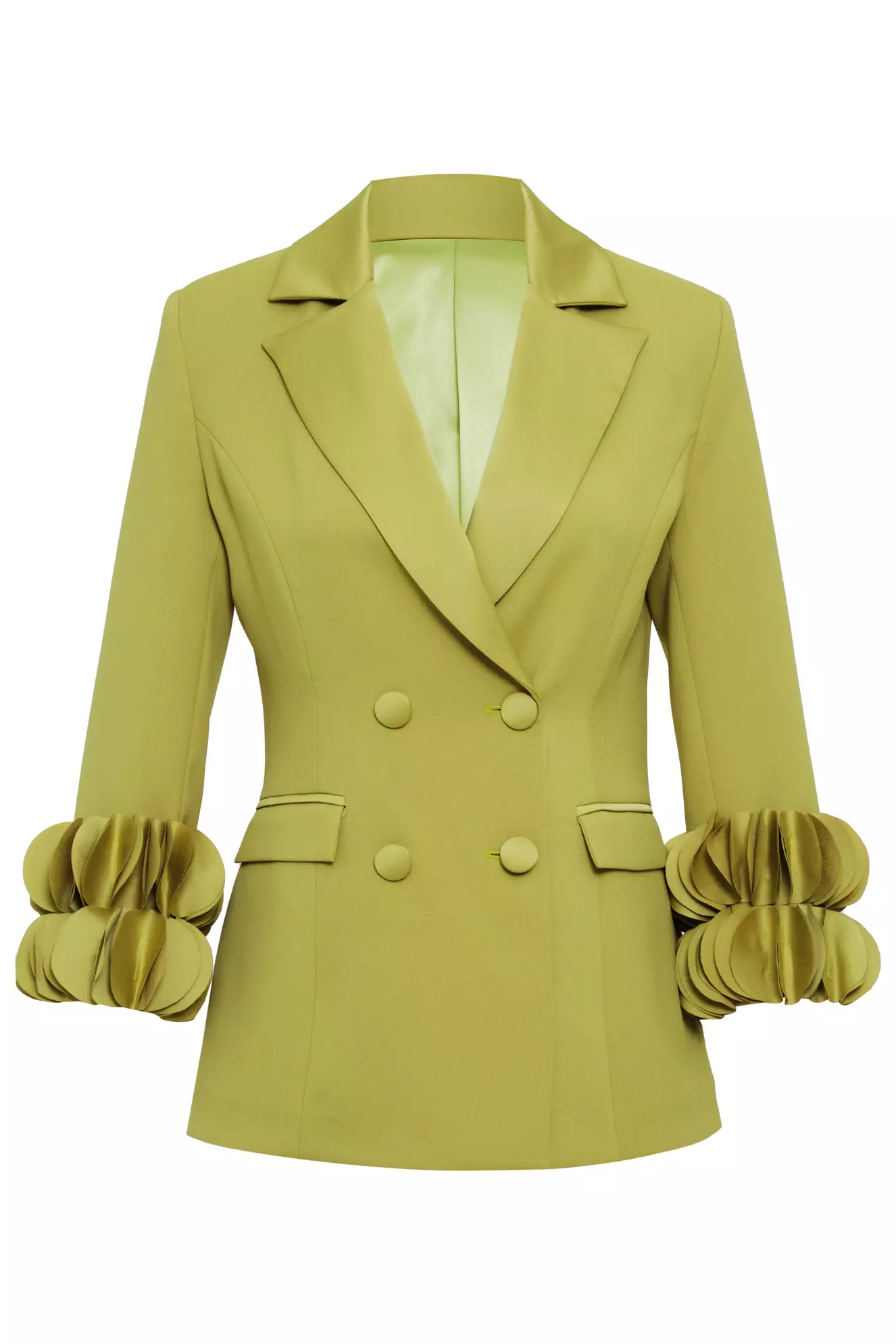 Pistachio Green Krep Saten Long Sleeve Long Jacket
