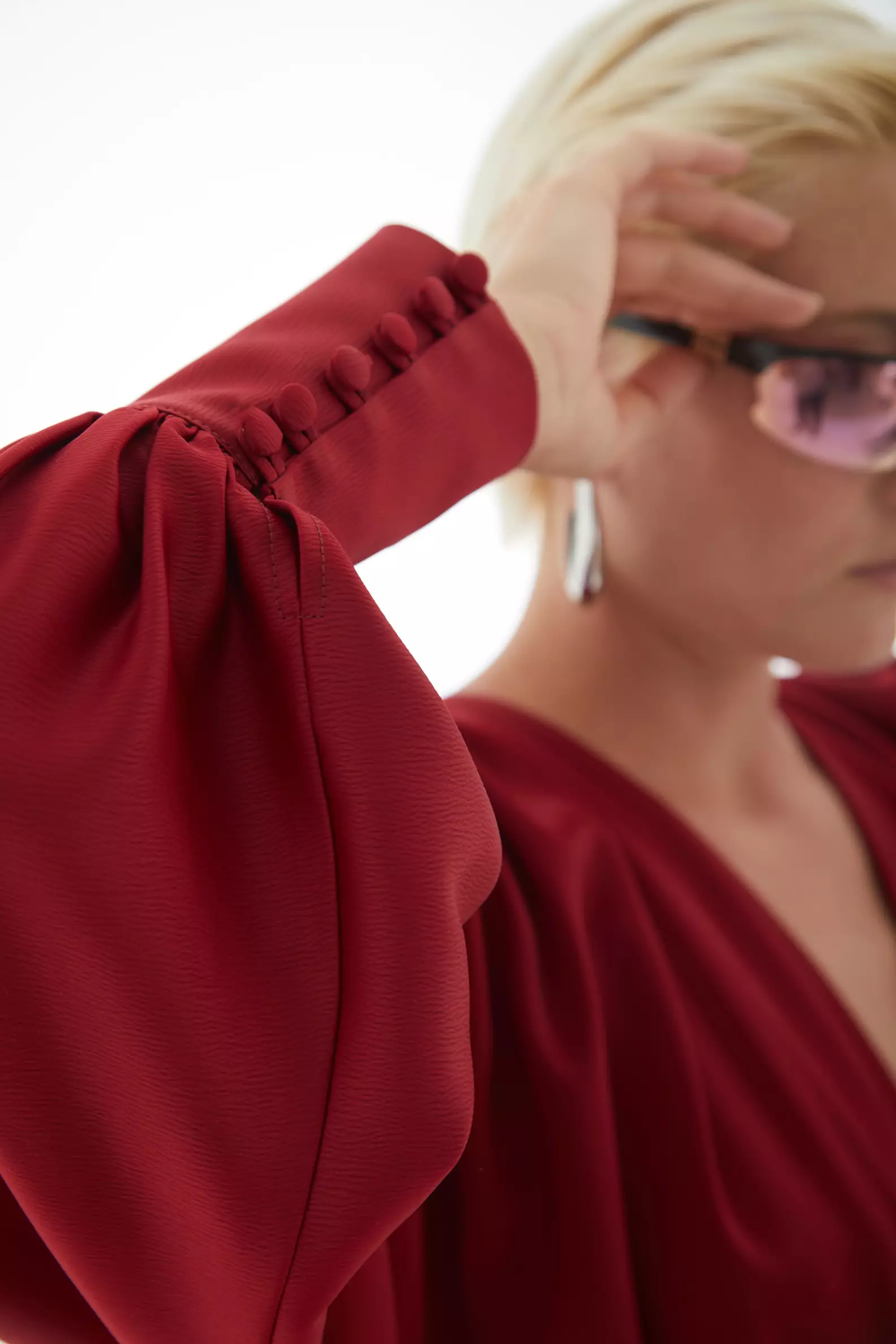 Maroon Satin Long Sleeve Long Dress