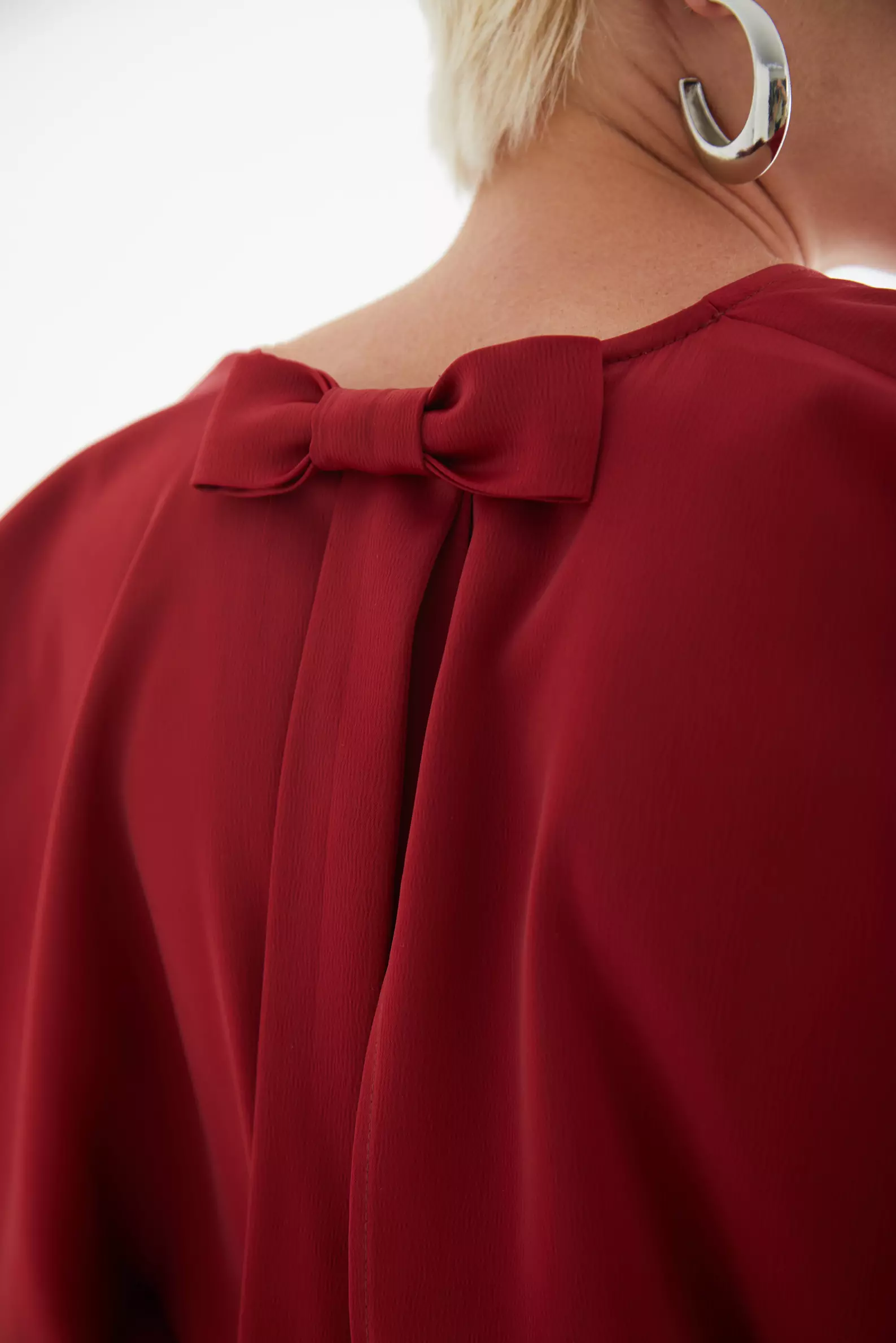 Maroon Satin Long Sleeve Long Dress