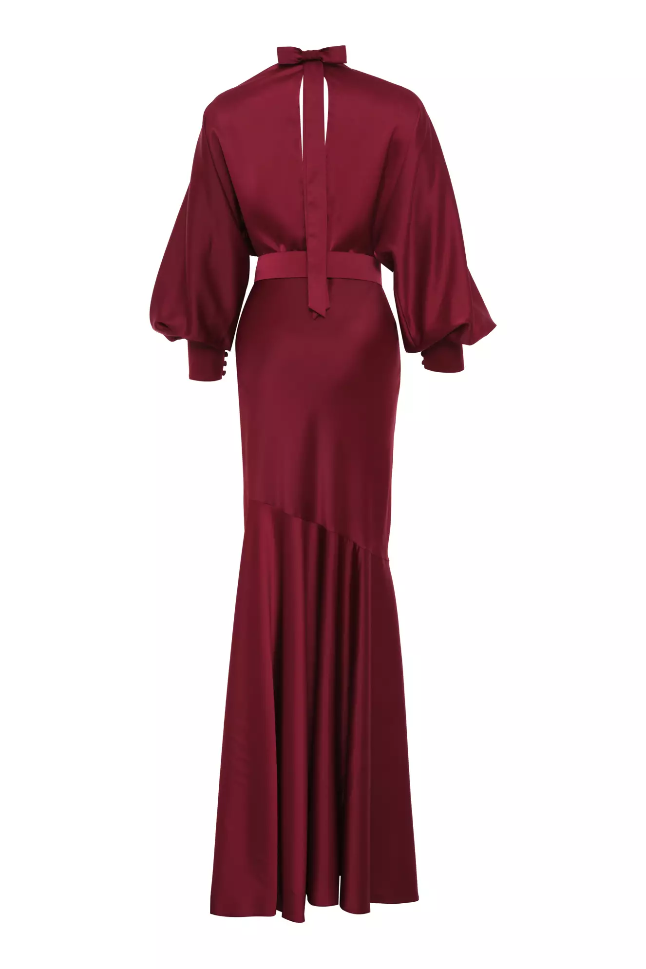 Maroon Satin Long Sleeve Long Dress