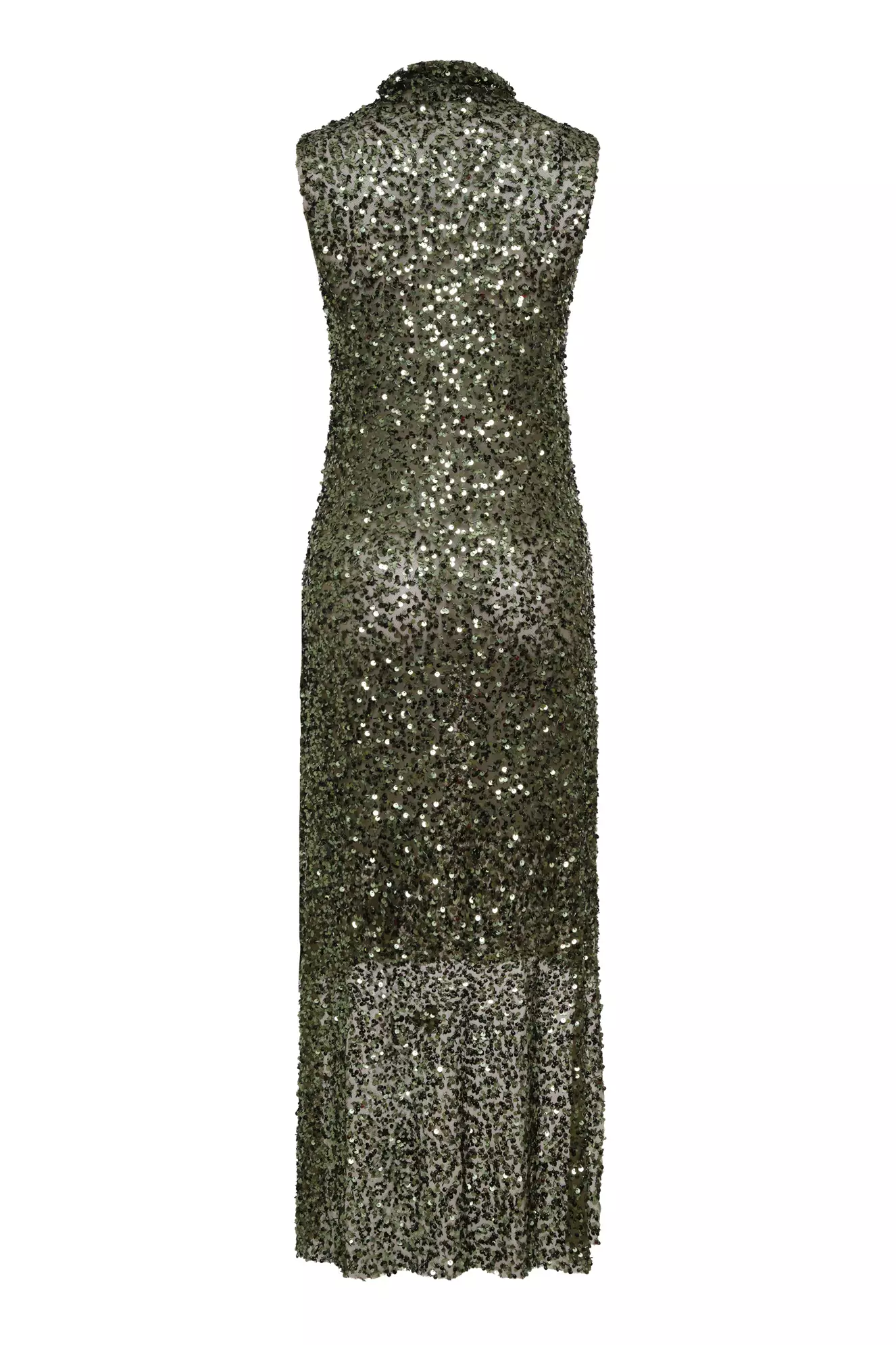 Khaki Sequin Sleeveless Maxi Tunik