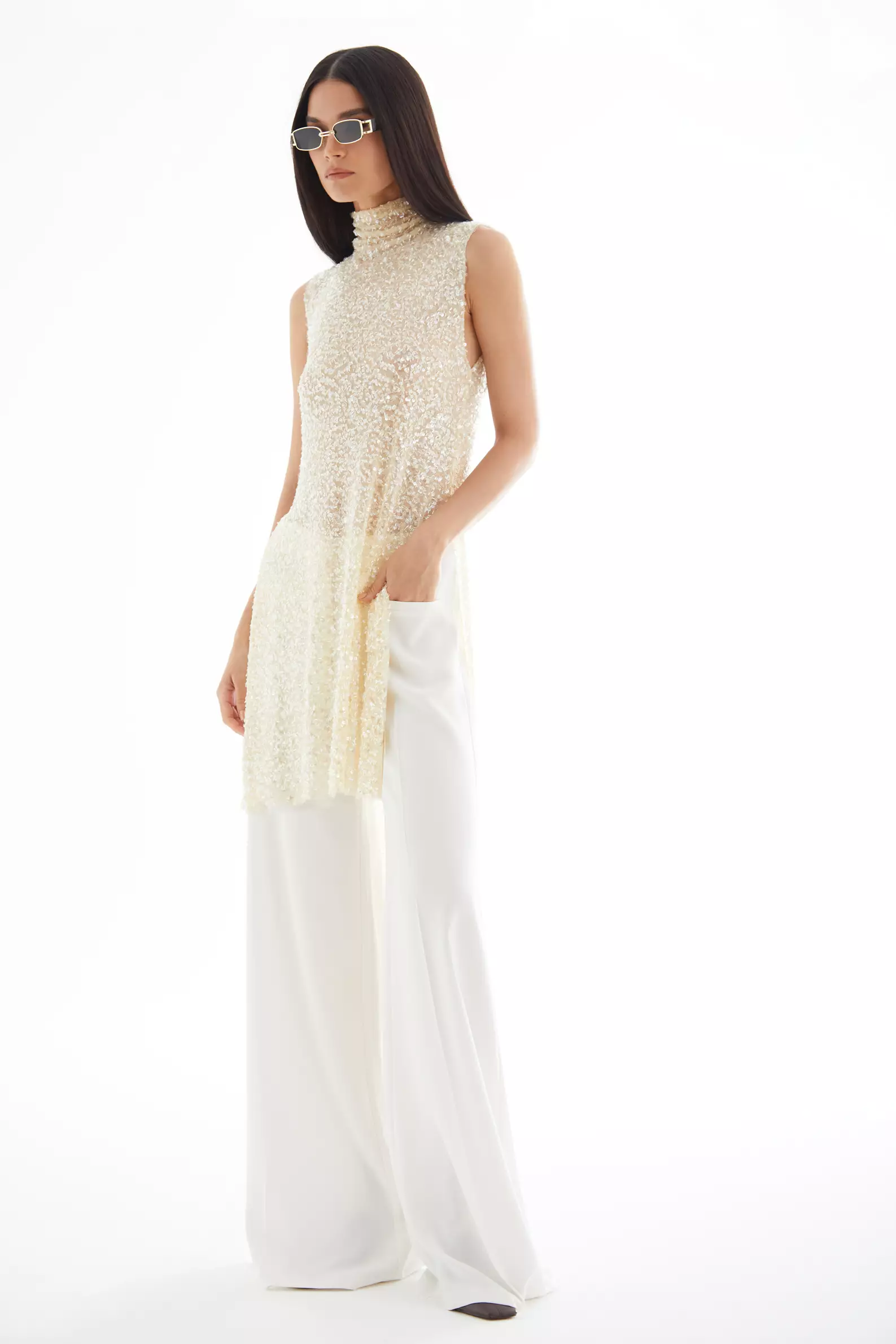 White Krep Saten Long Pants