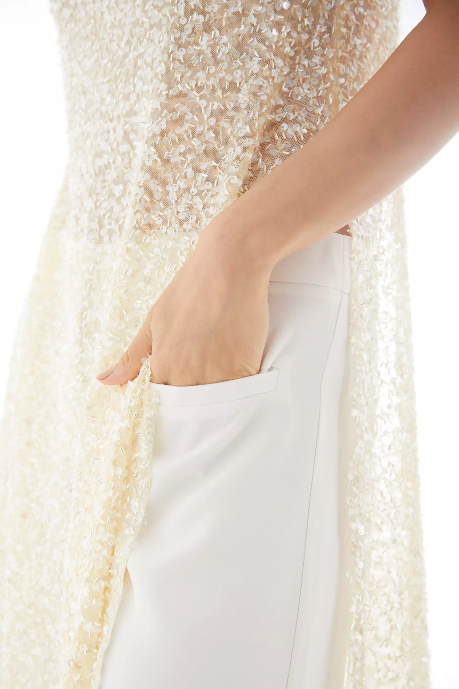 White Krep Saten Long Pants