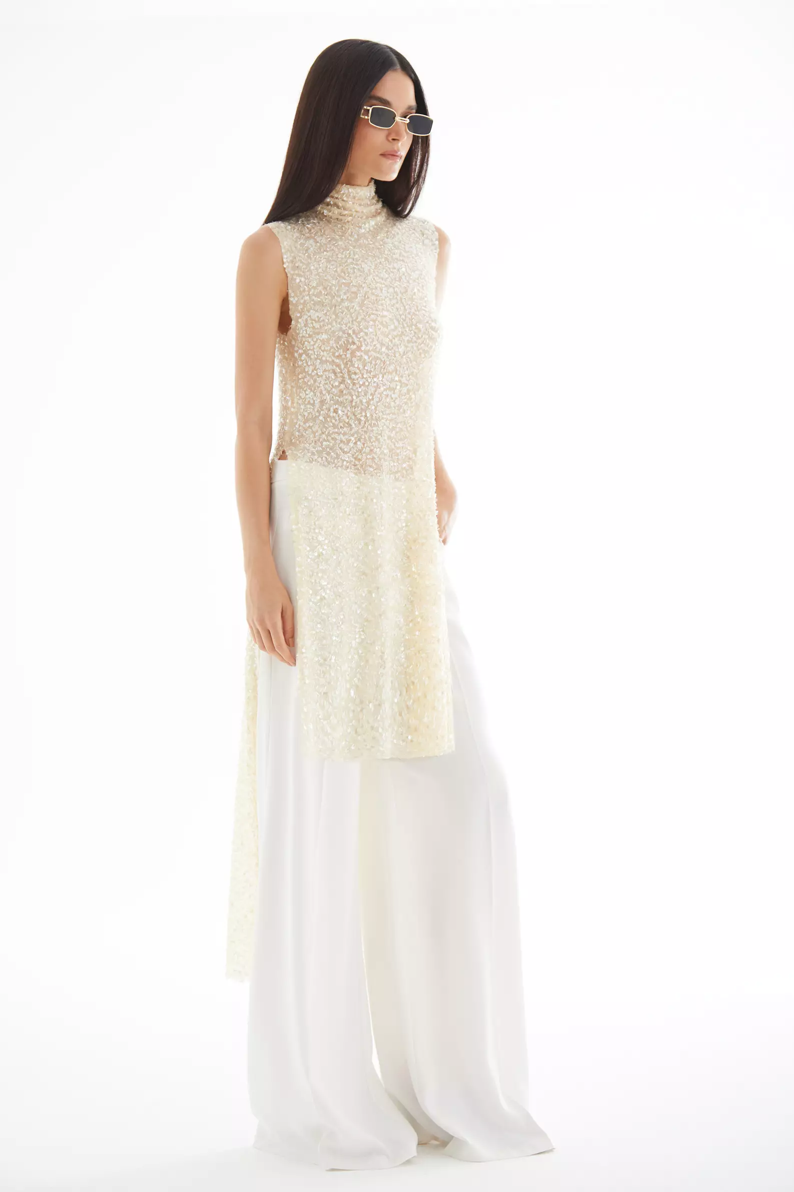 White Krep Saten Long Pants