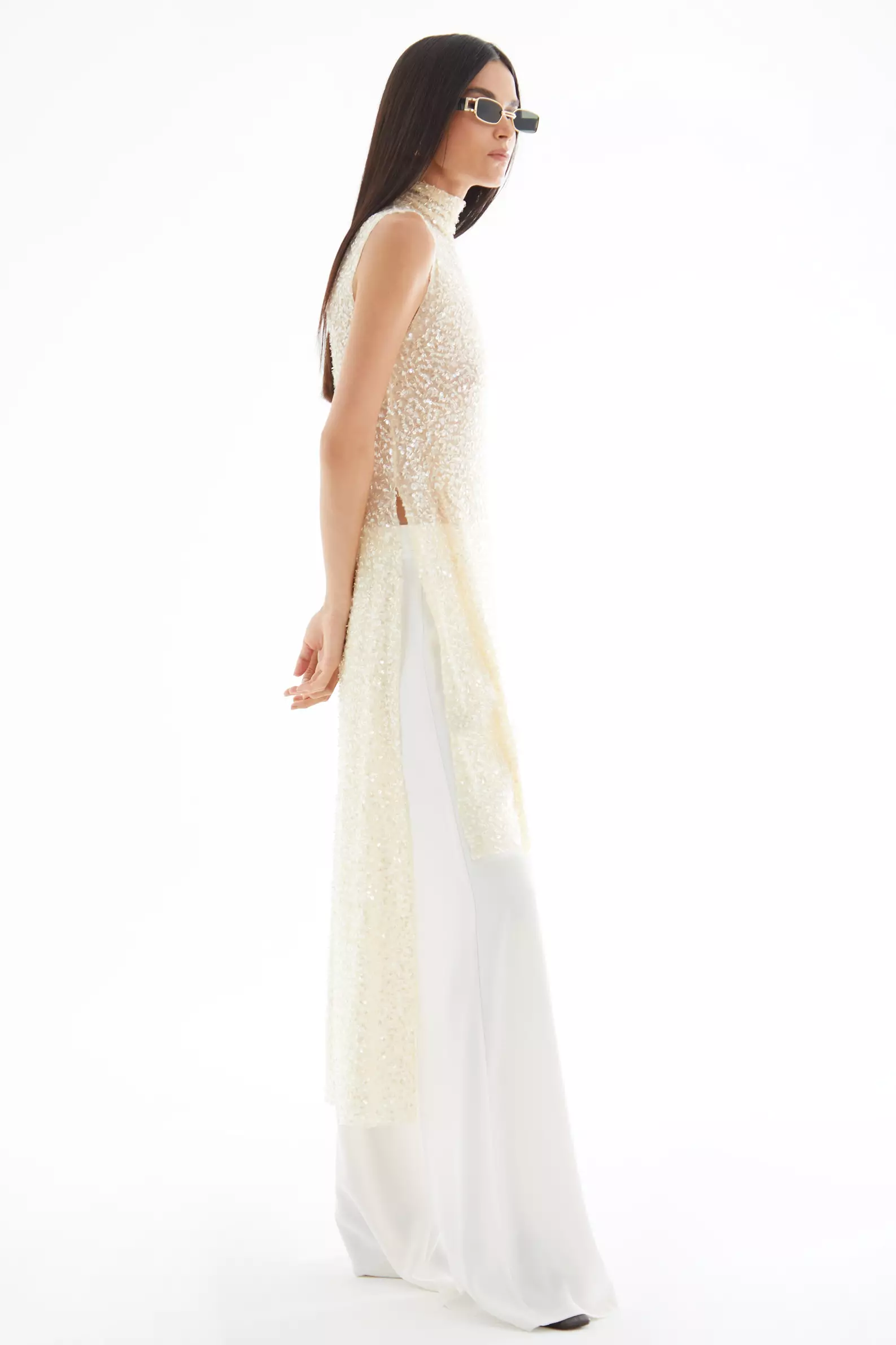 White Krep Saten Long Pants