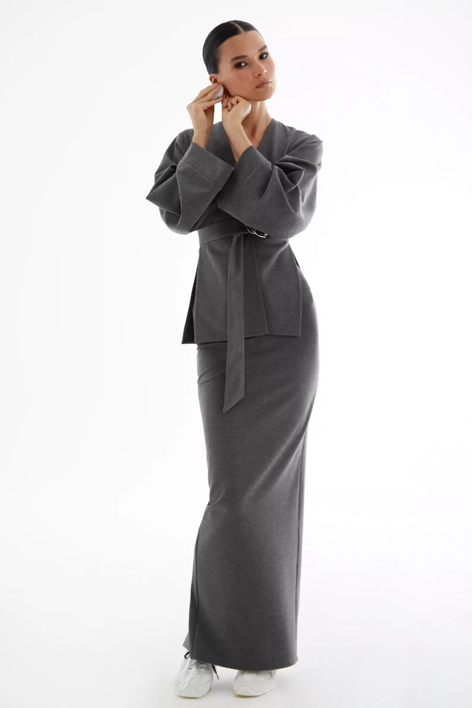 Gray Knitted Long Sleeve Jacket