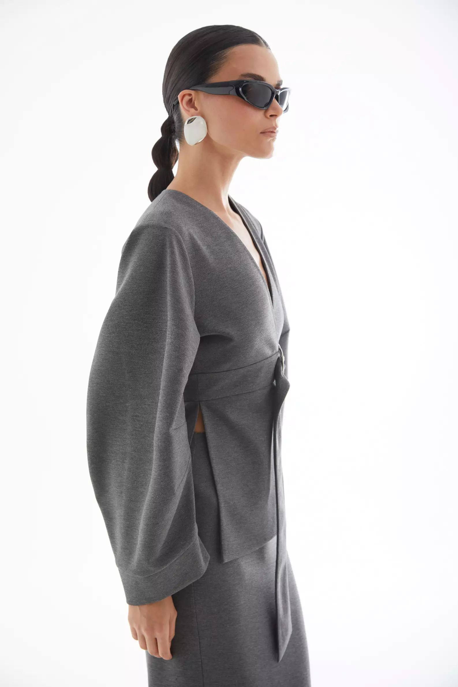 Gray Knitted Long Sleeve Jacket
