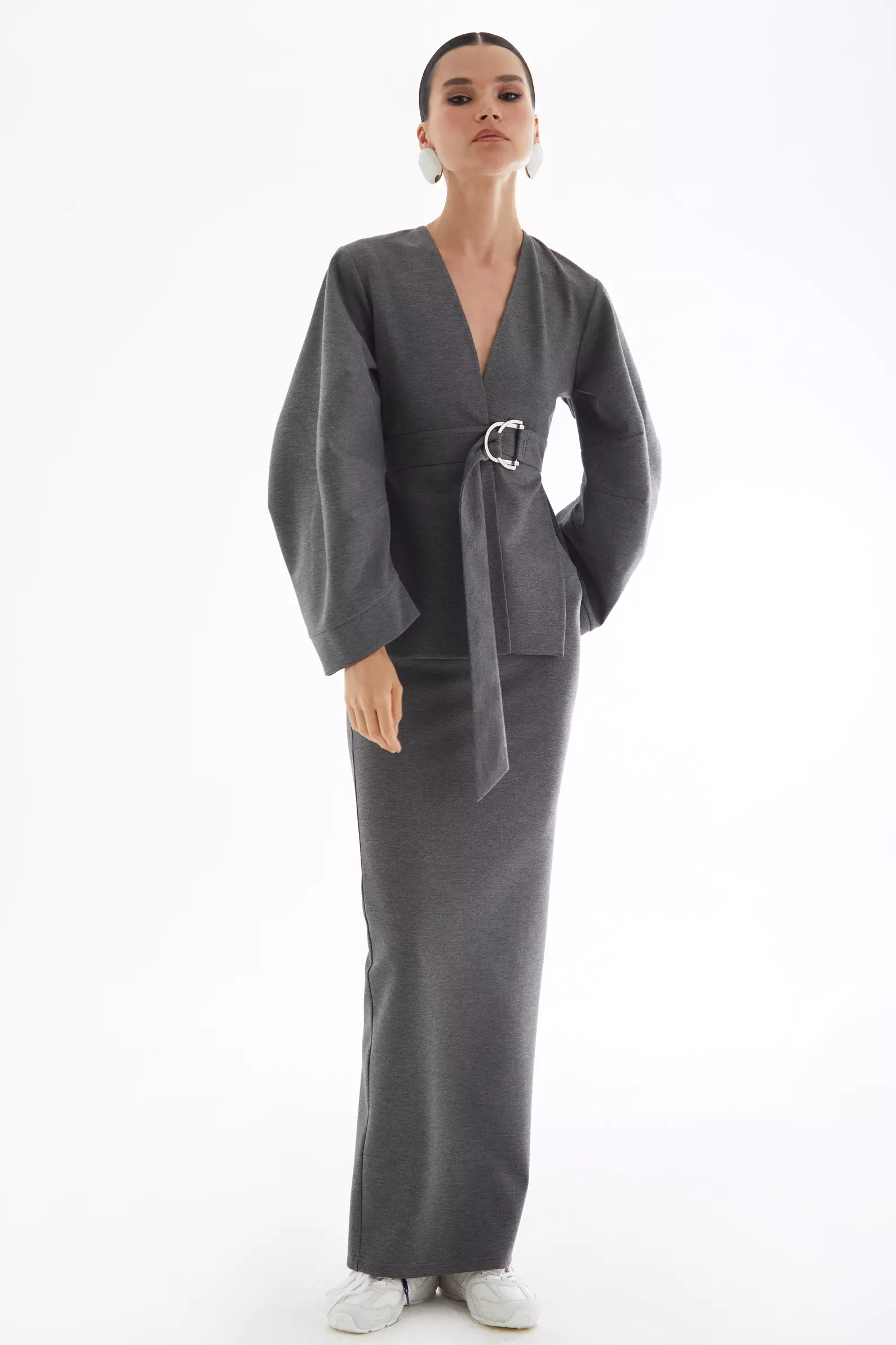 Gray Knitted Long Sleeve Jacket