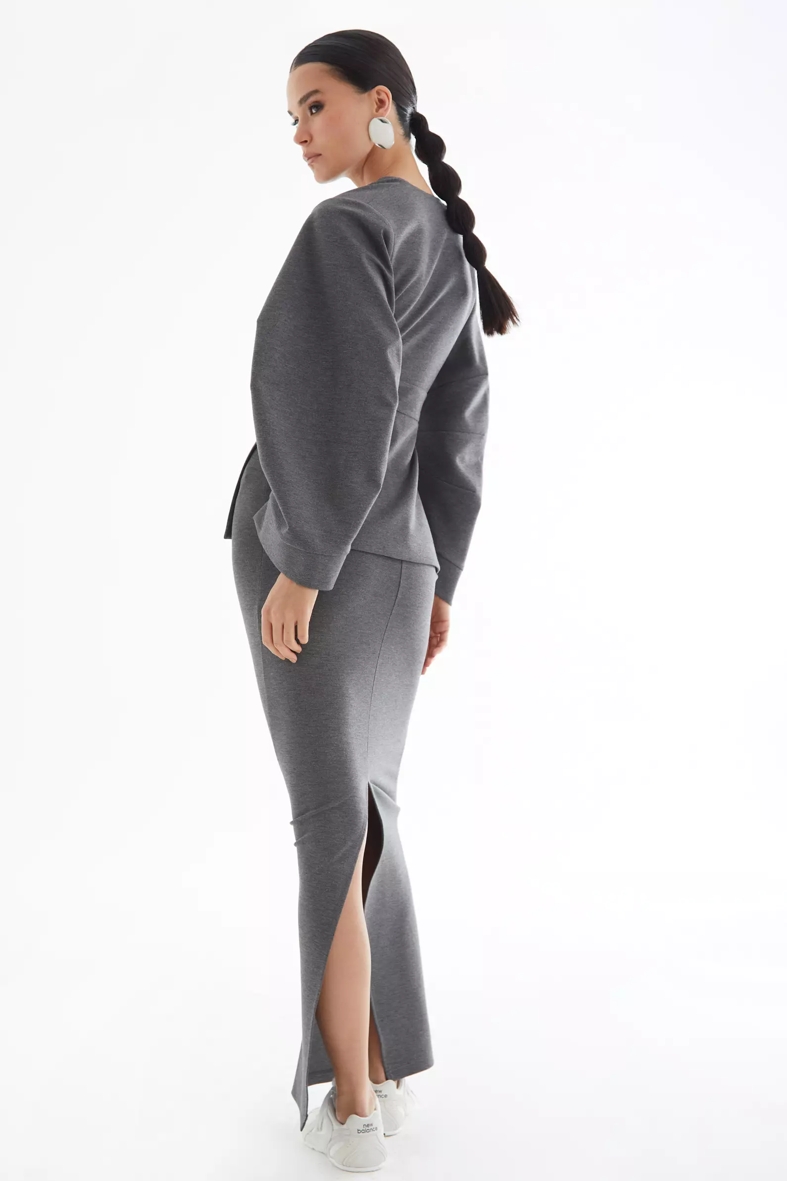 Gray Knitted Long Sleeve Jacket