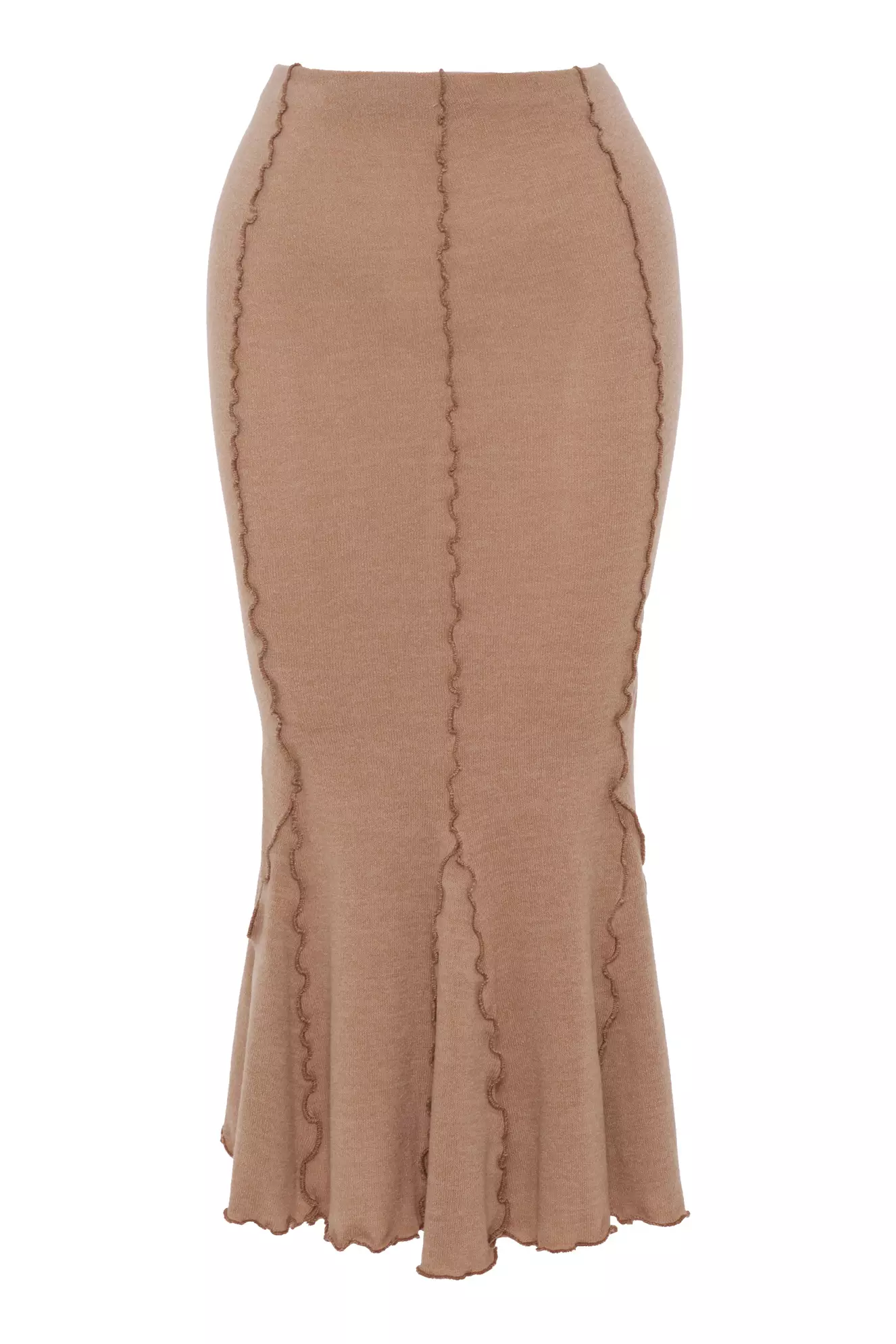 Beige Triko Midi Skirt