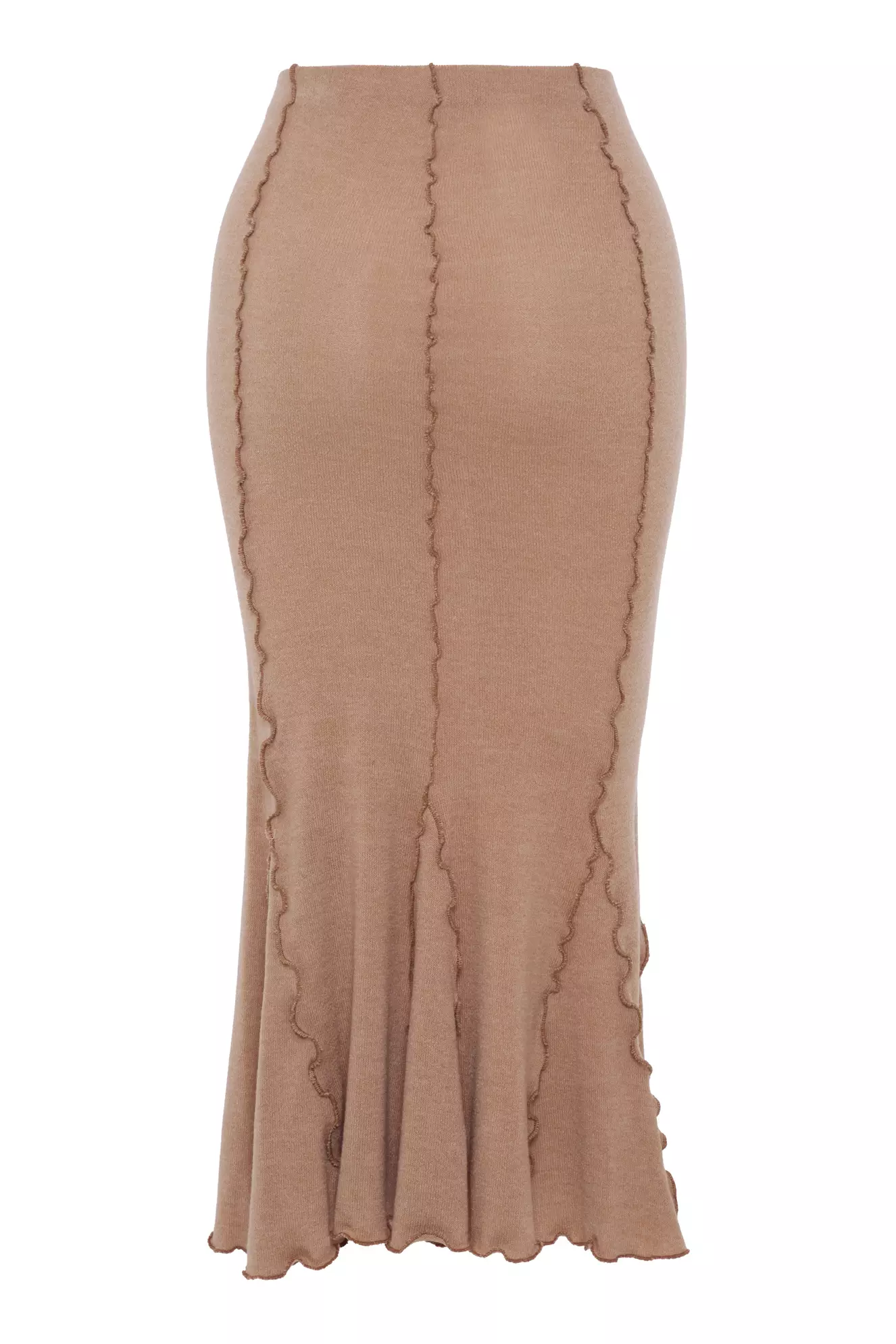 Beige Triko Midi Skirt