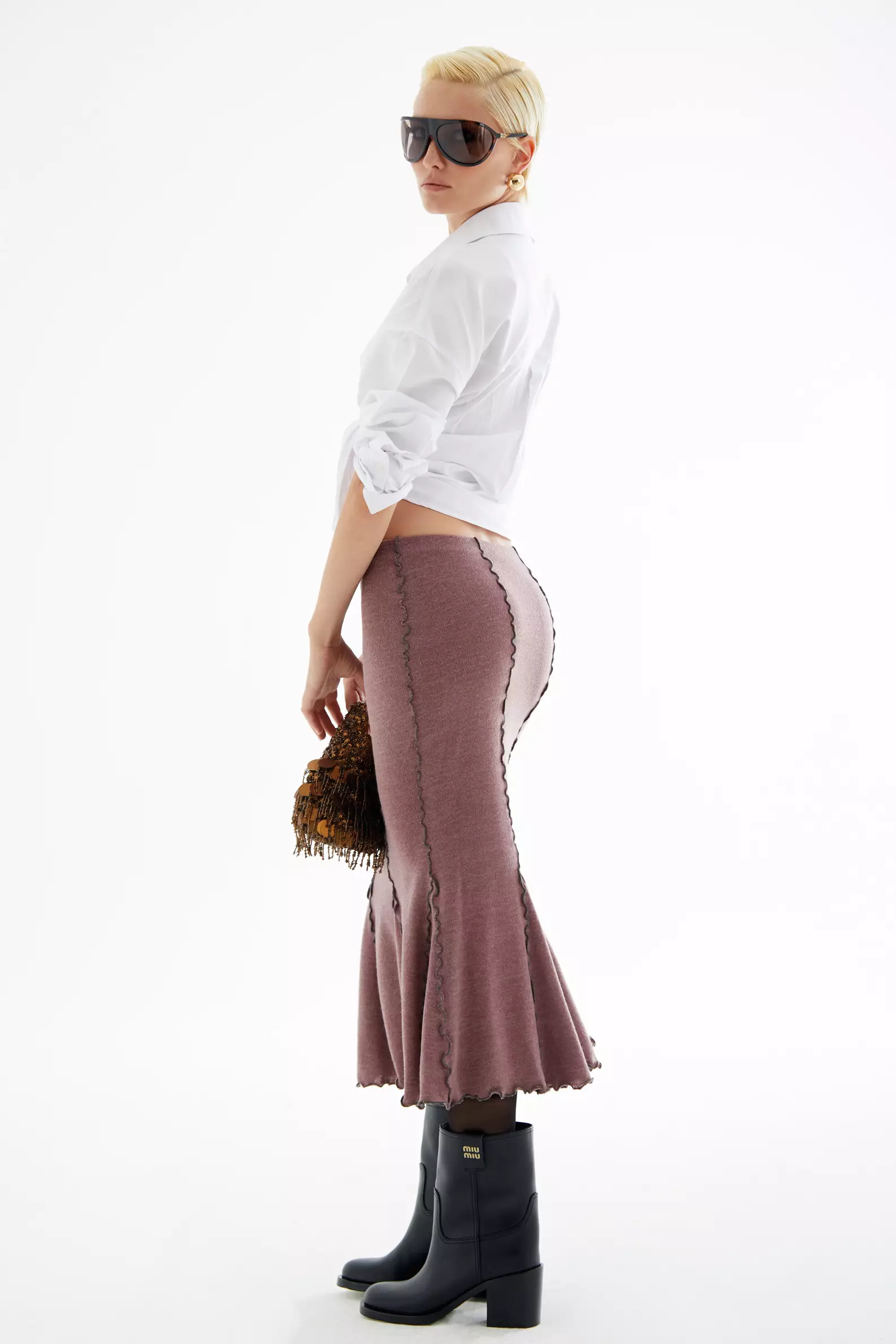Dried Rose Triko Midi Skirt