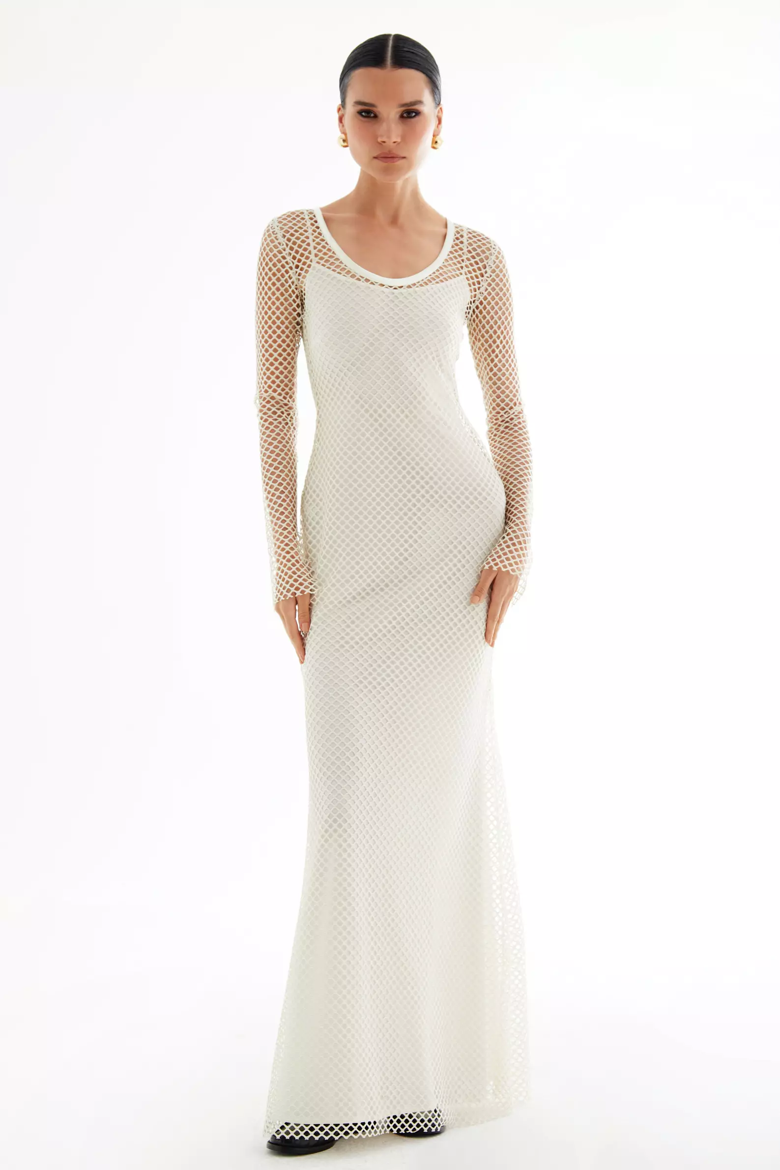 White File Long Sleeve Long Dress