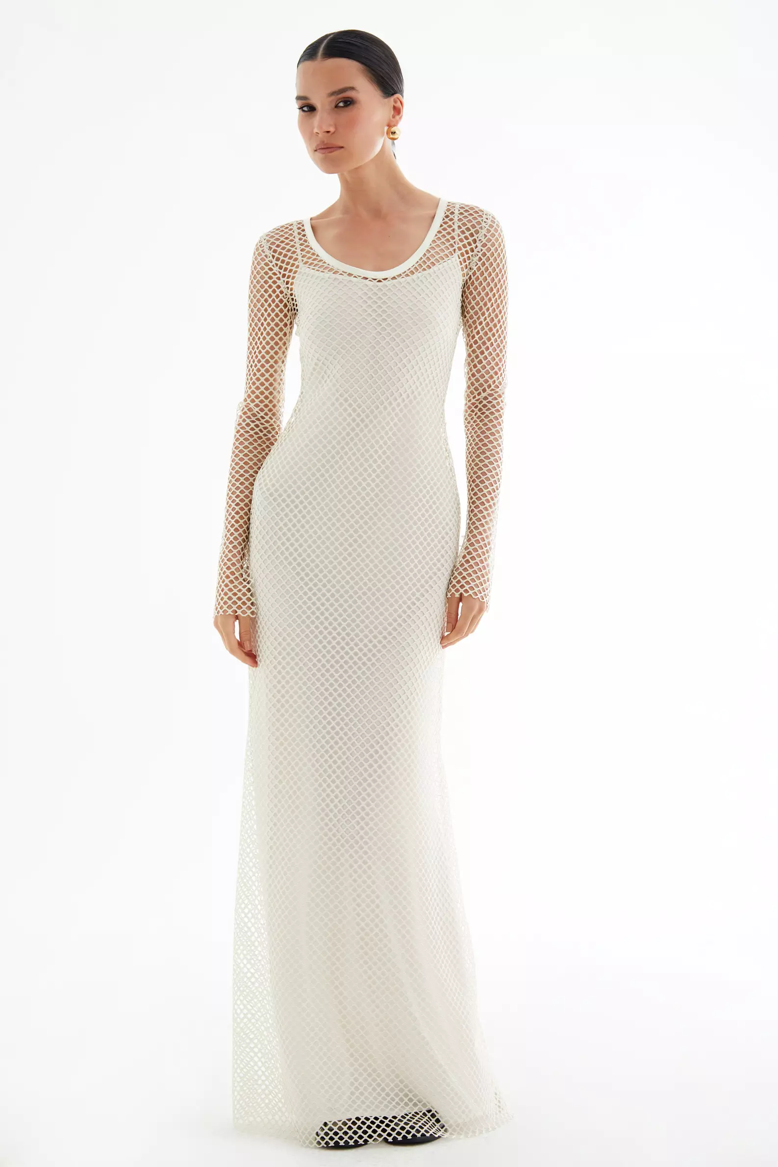 White File Long Sleeve Long Dress