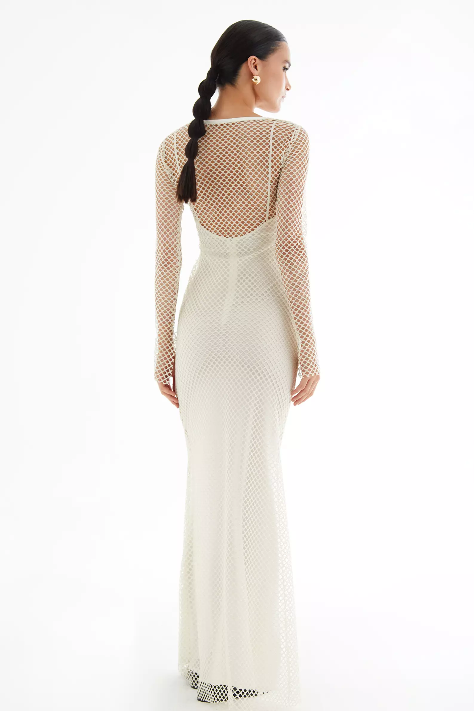 White File Long Sleeve Long Dress