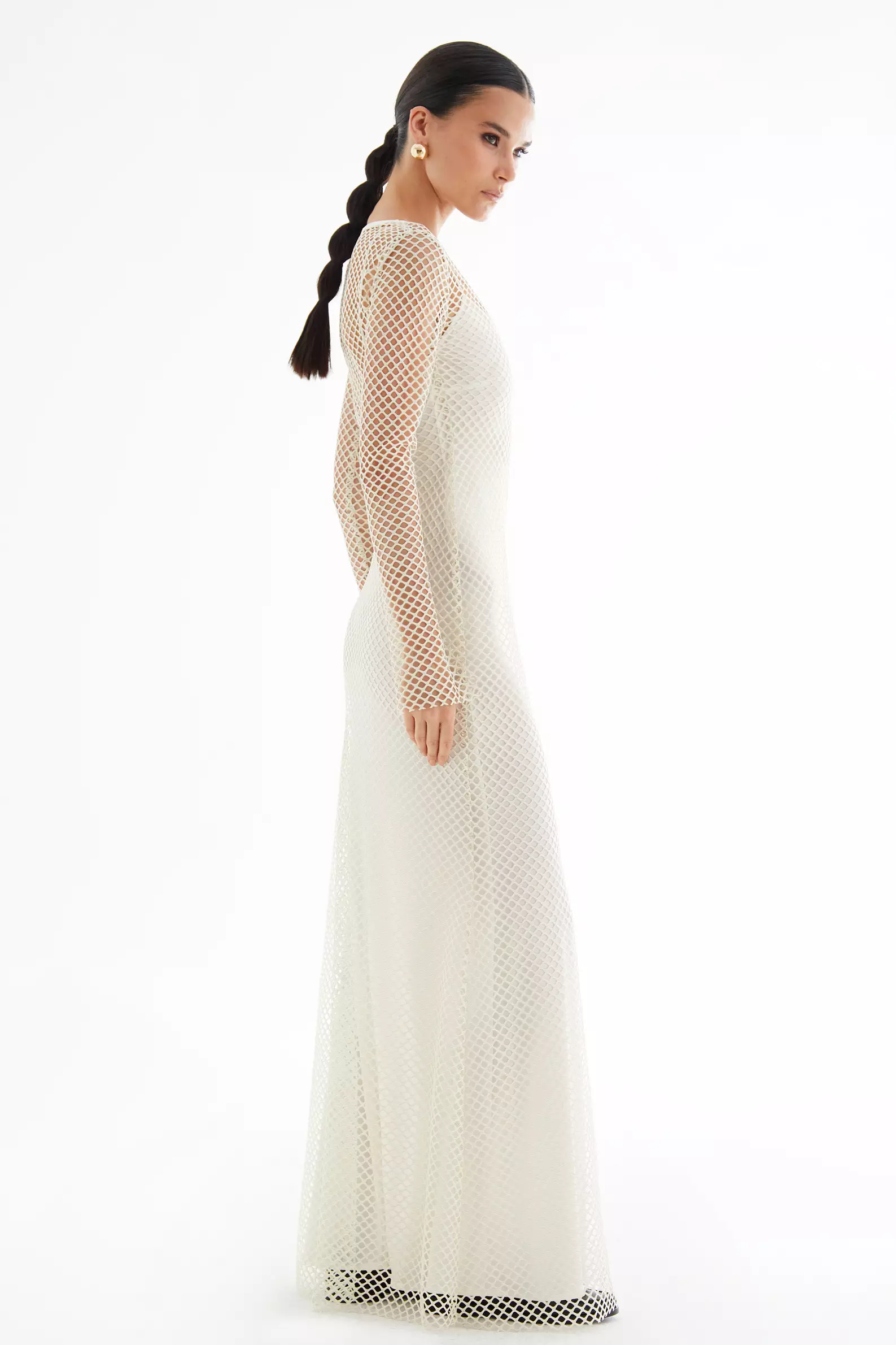 White File Long Sleeve Long Dress
