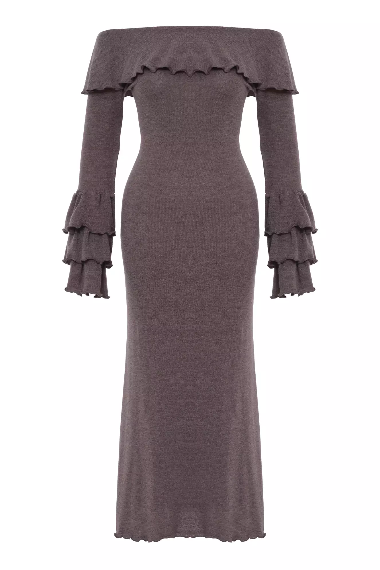 Printed Triko Long Sleeve Maxi Dress
