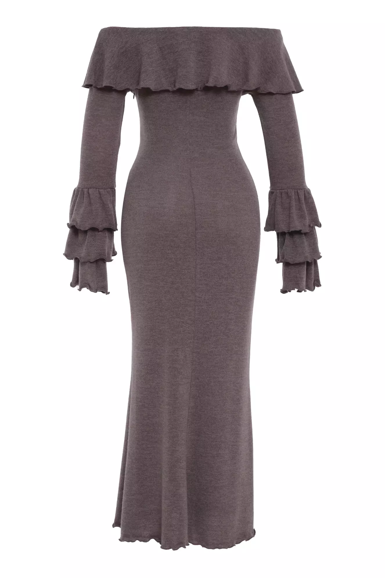 Printed Triko Long Sleeve Maxi Dress