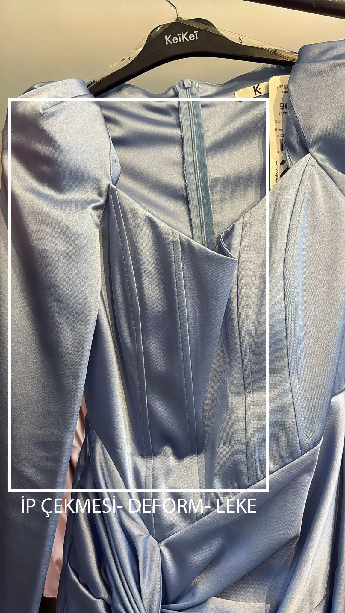 Indigo satin long sleeve long dress