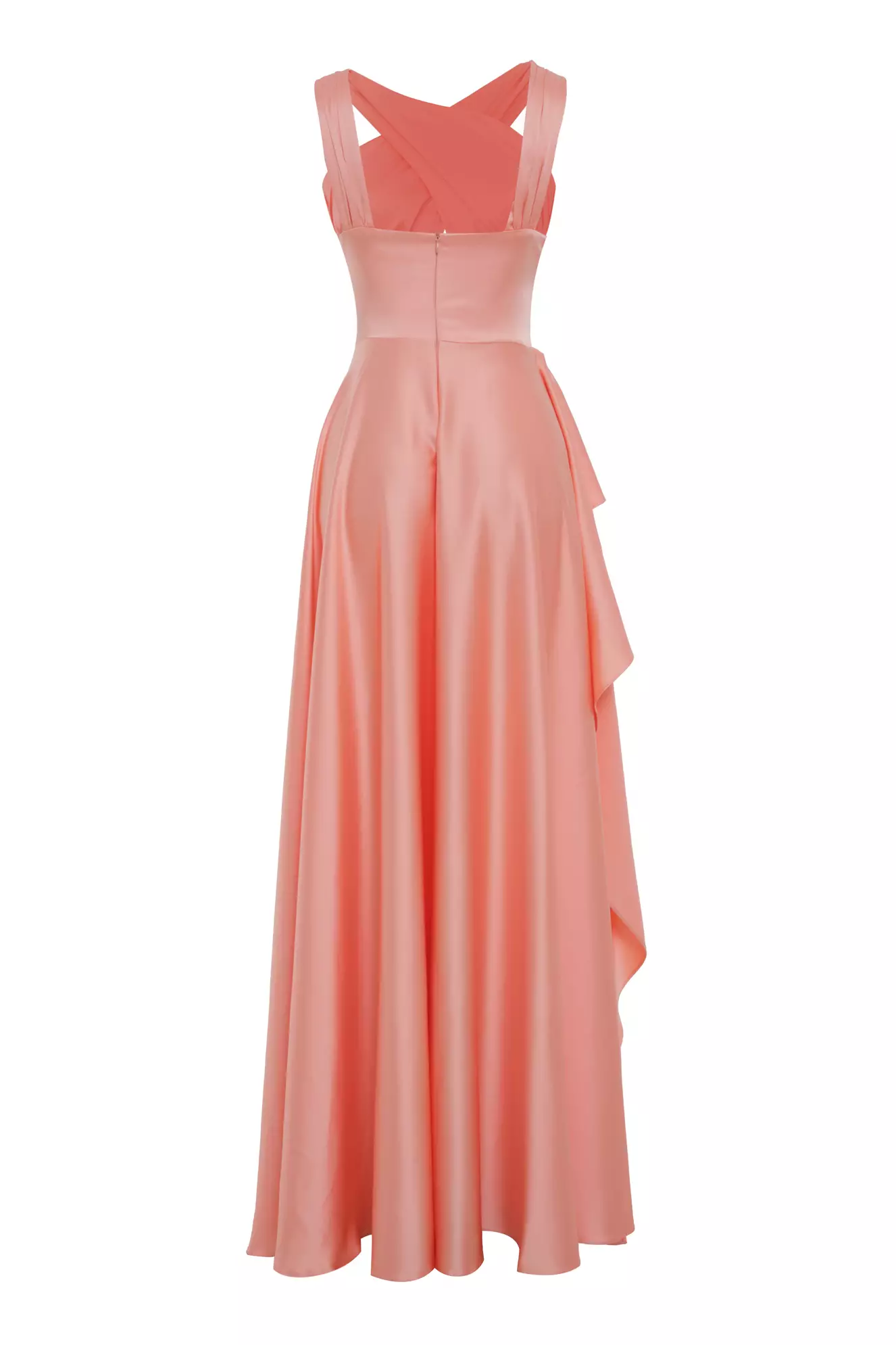 Printed satin sleeveless long dress