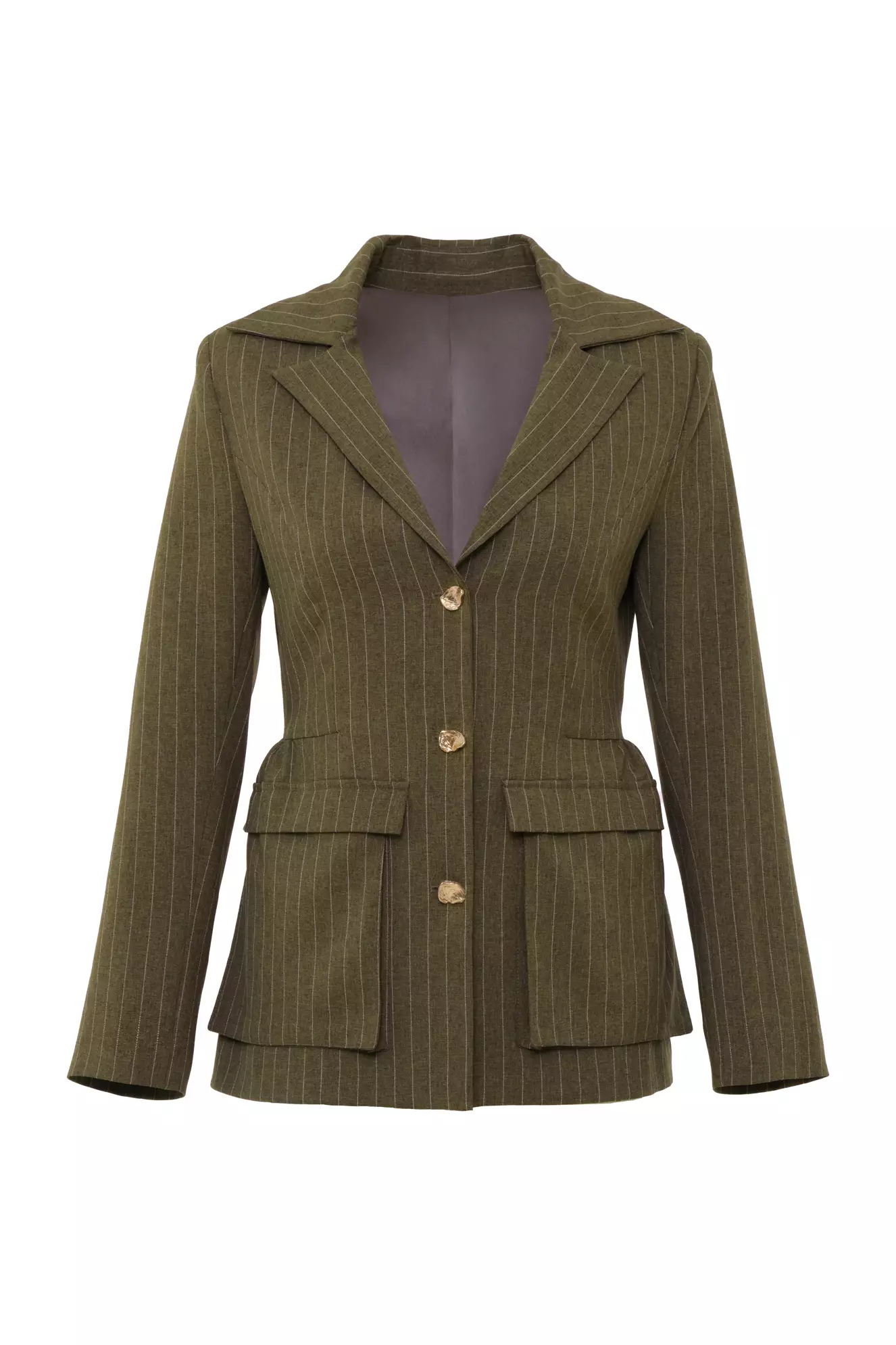 Khaki Wowen Long Sleeve Long Jacket