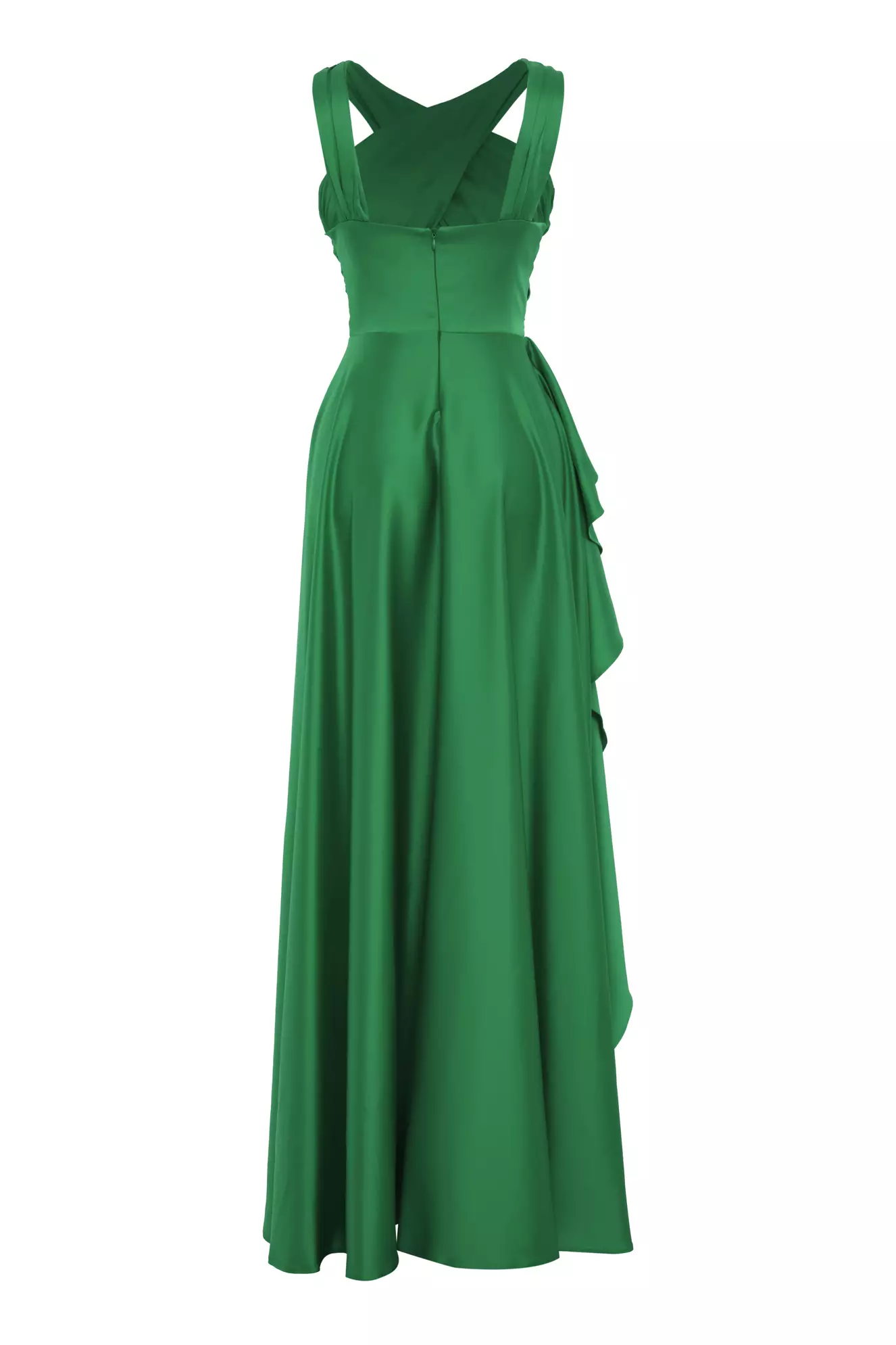 Green satin sleeveless long dress