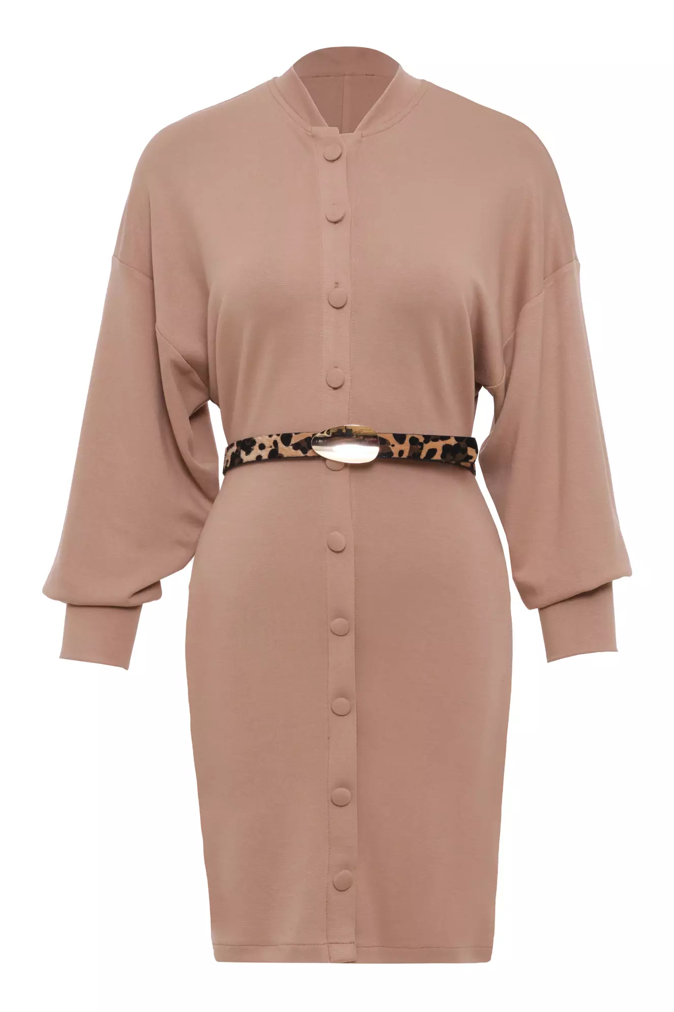 Beige Jarse Long Sleeve Mini Dress